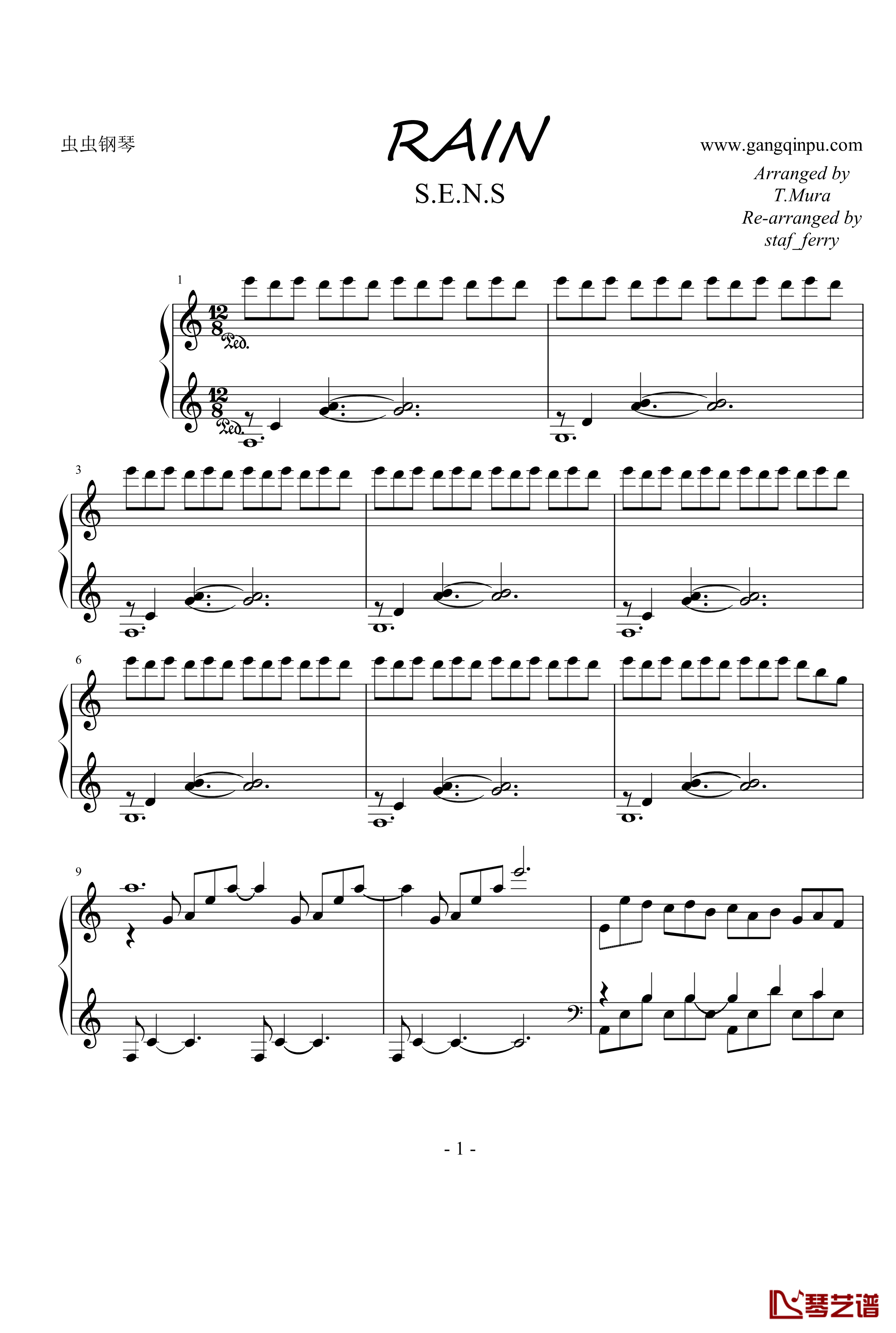 Rain钢琴谱-S.E.N.S1