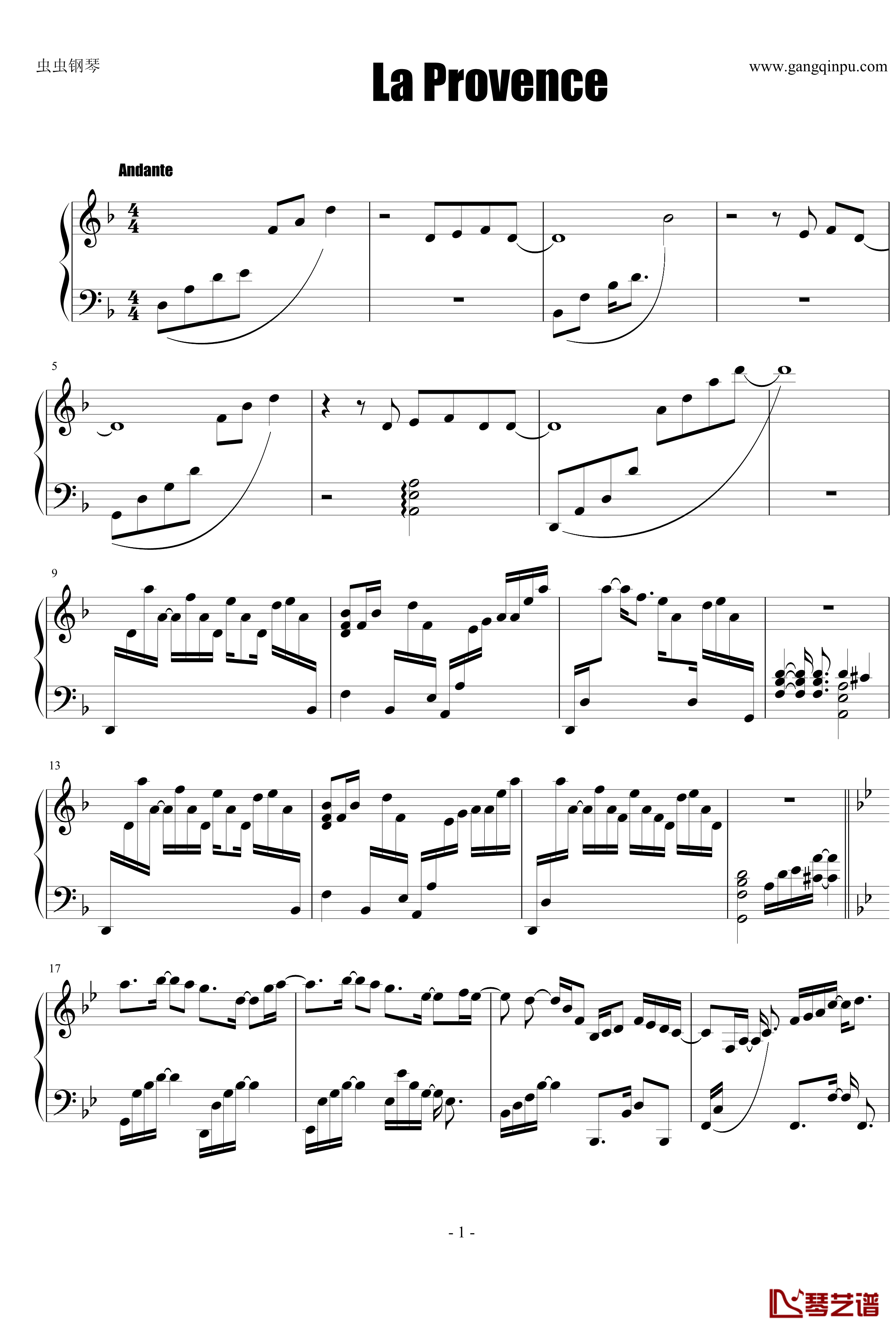 普罗旺斯钢琴谱-班得瑞-Bandari1