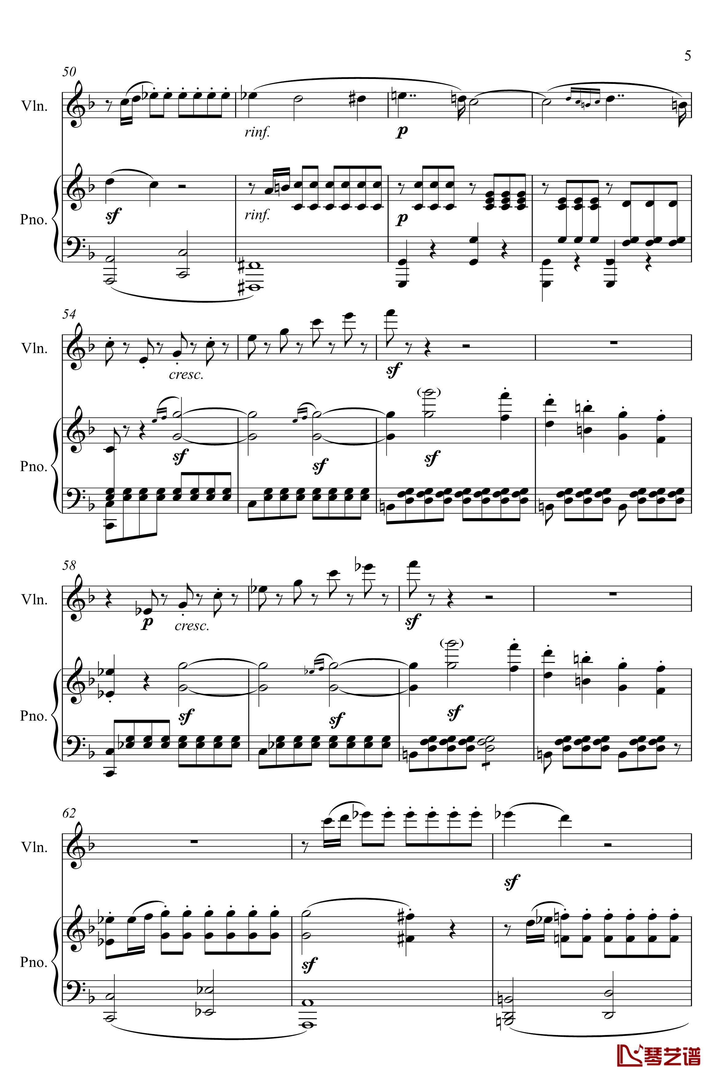 第5小提琴与钢琴奏鸣曲钢琴谱-第一乐章钢琴谱-贝多芬-beethoven5