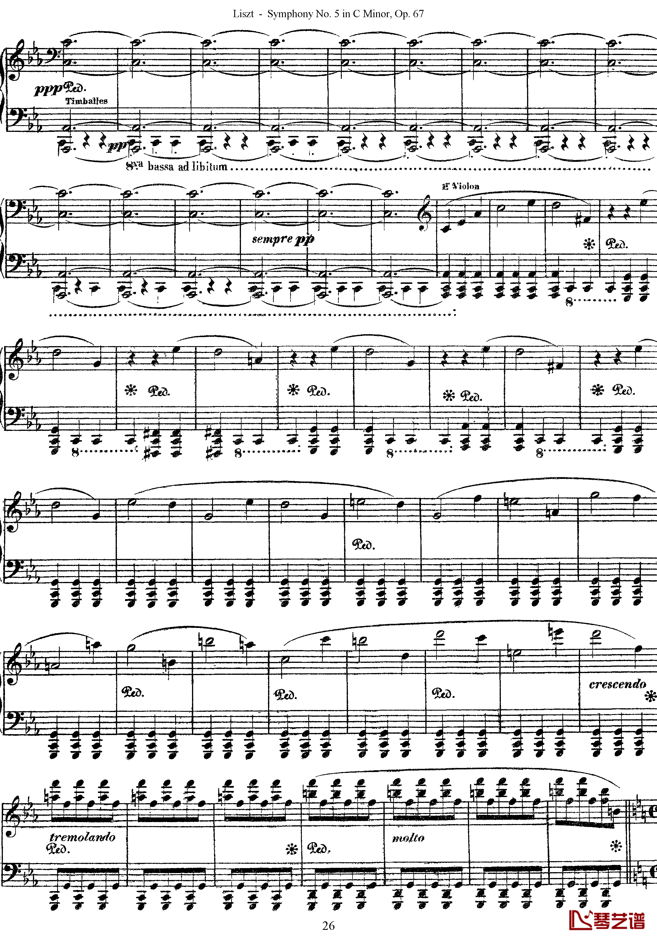 第五交响乐的钢琴曲钢琴谱-李斯特-李斯特改编自贝多芬26
