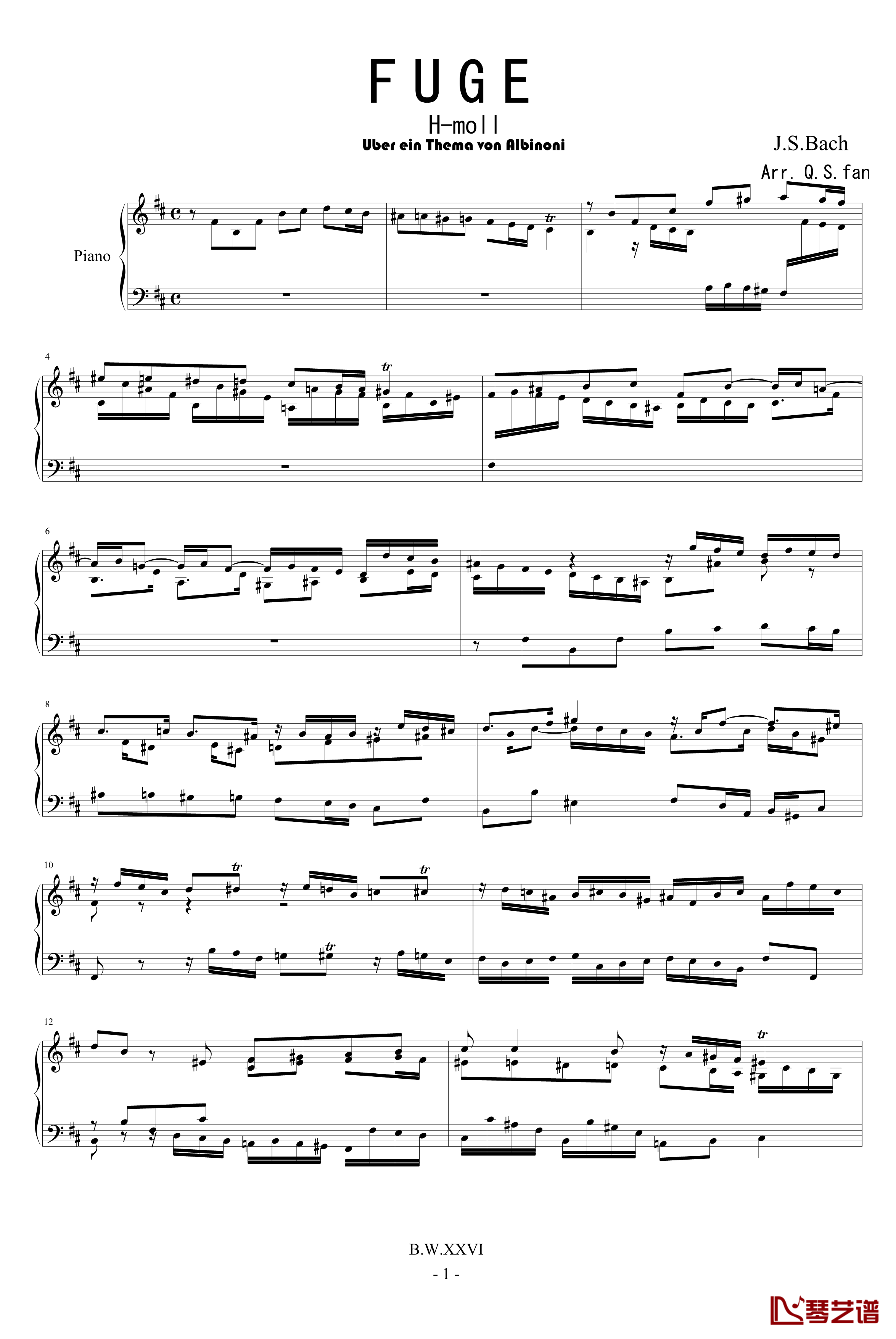 Fuga h-moll钢琴谱-巴赫-P.E.Bach1