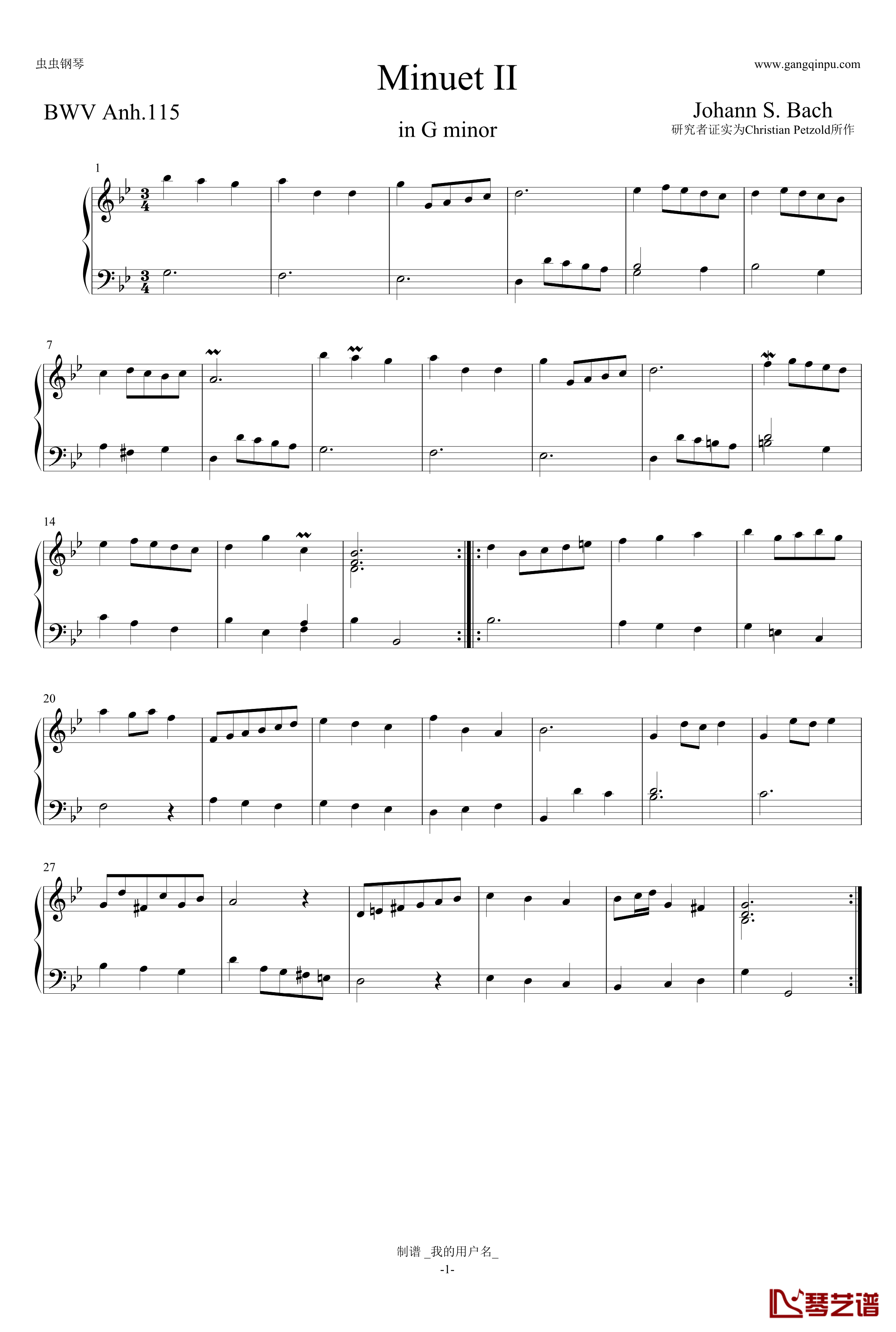 G小调小步舞曲BWV Anh.115钢琴谱-巴赫-P.E.Bach1