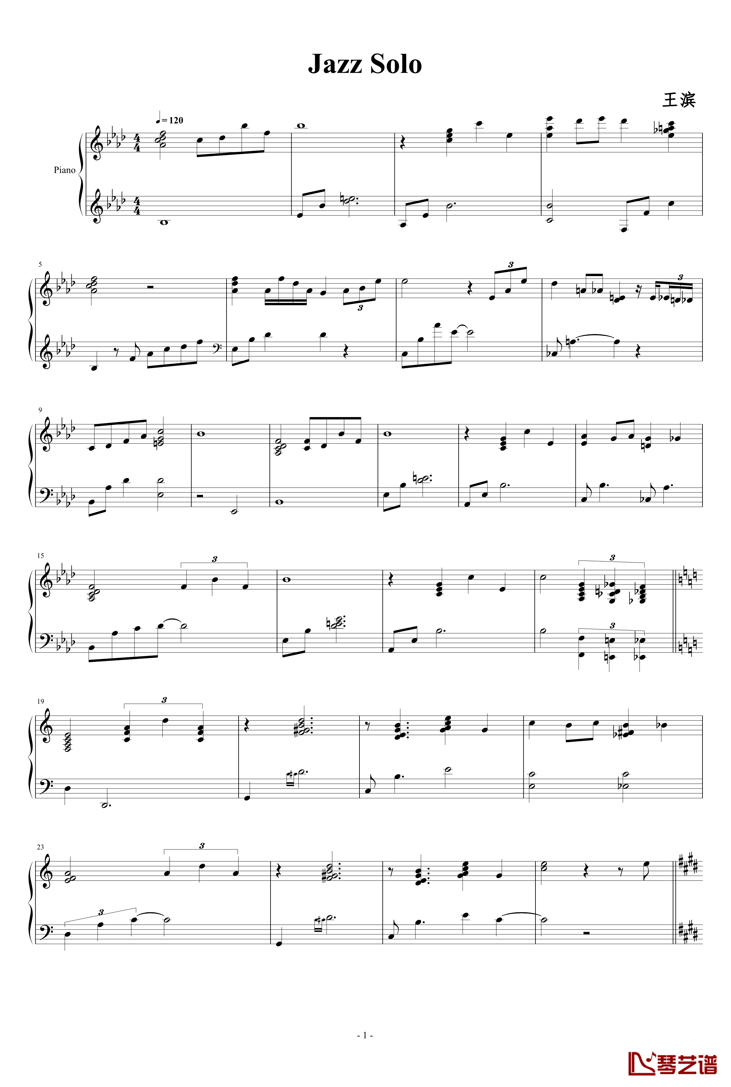 Jazz solo钢琴谱-独奏-王滨1