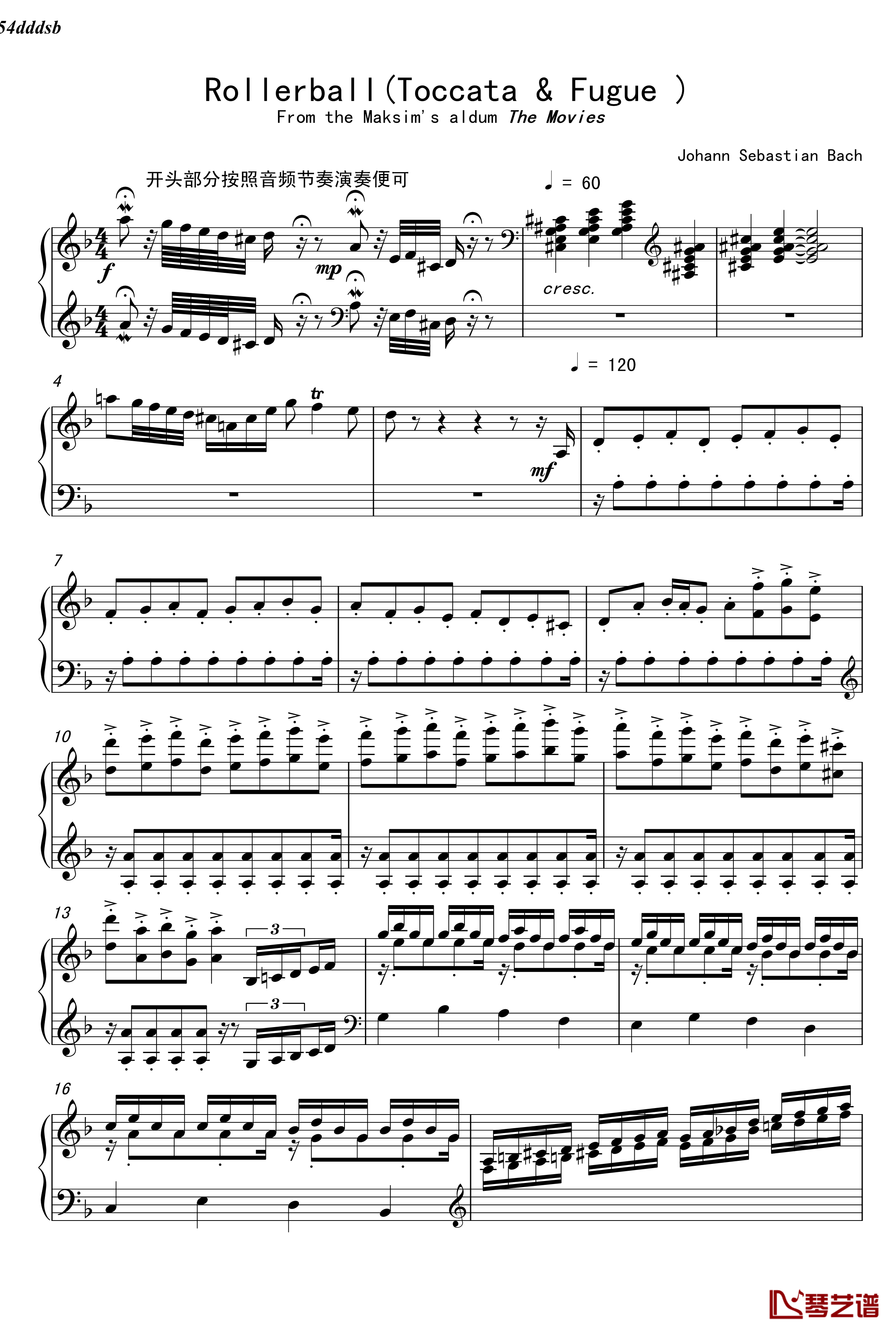 Rollerball钢琴谱-Toccata&Fugue -马克西姆-Maksim·Mrvica1