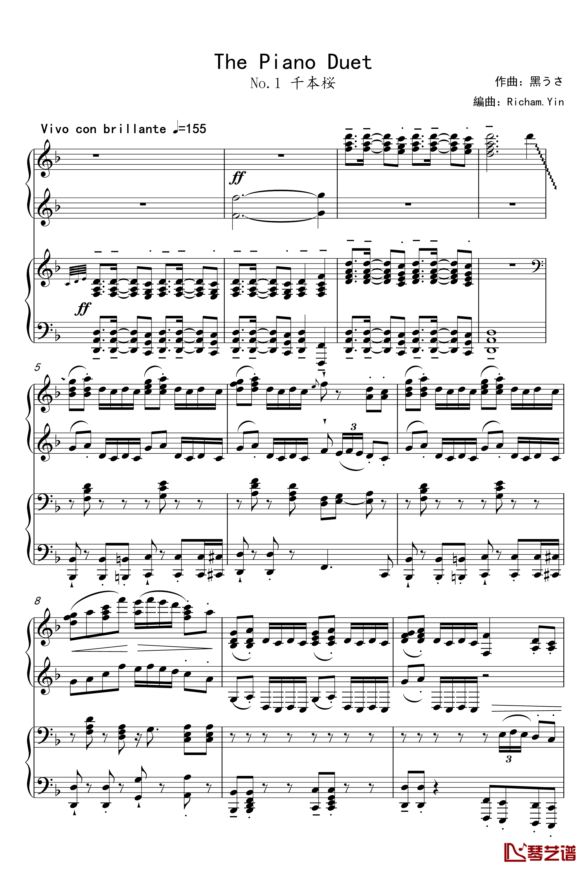 千本桜钢琴谱-Piano Duet by Richam.Yin-初音未来1