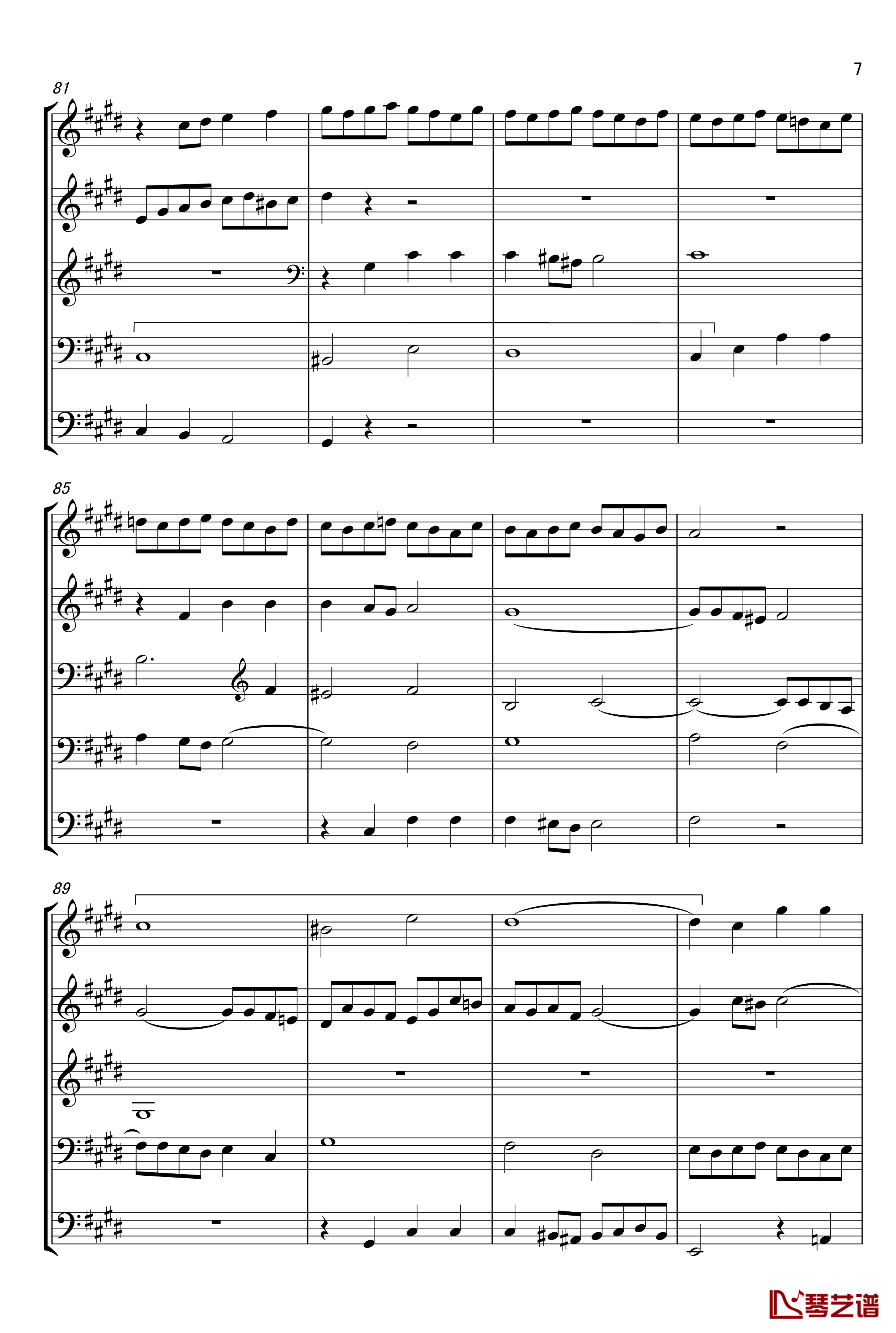 c小调赋格声部分析谱钢琴谱-选自巴赫平均律第一册-巴赫7