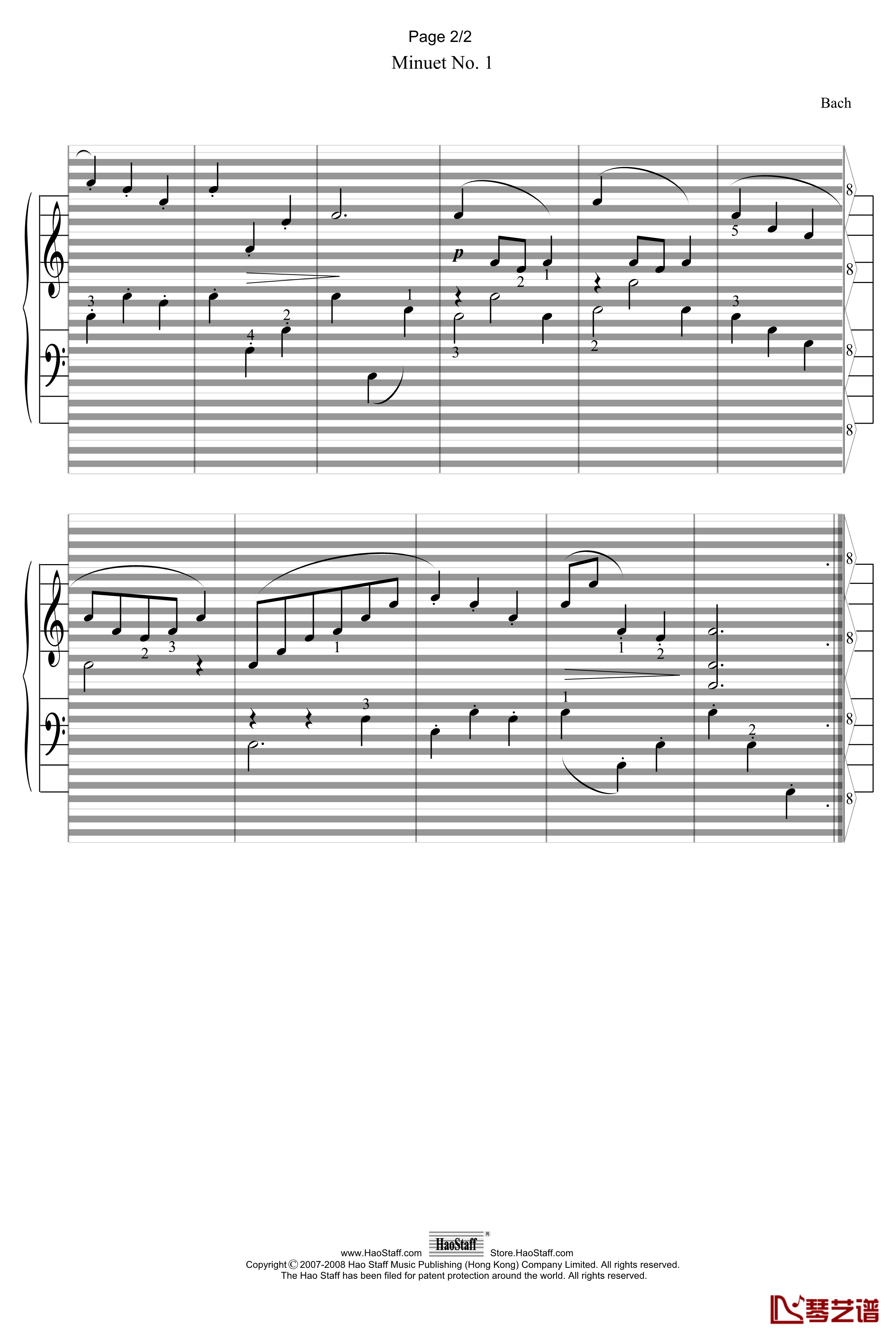 小步舞曲Minuet钢琴谱-郝氏谱-巴赫-P.E.Bach2