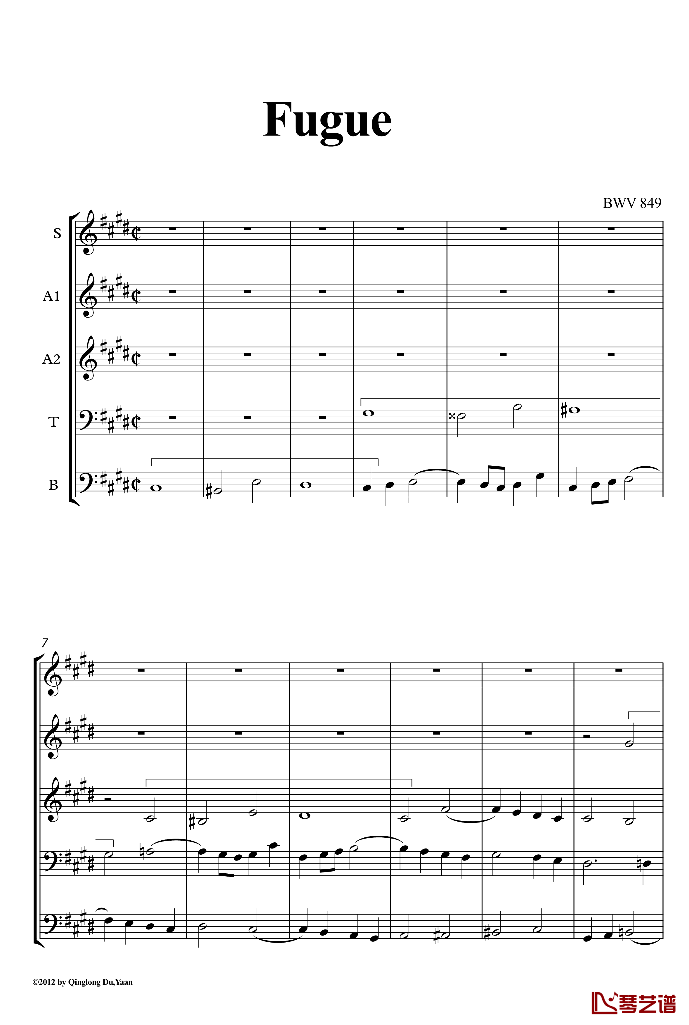 c小调赋格声部分析谱钢琴谱-选自巴赫平均律第一册-巴赫1