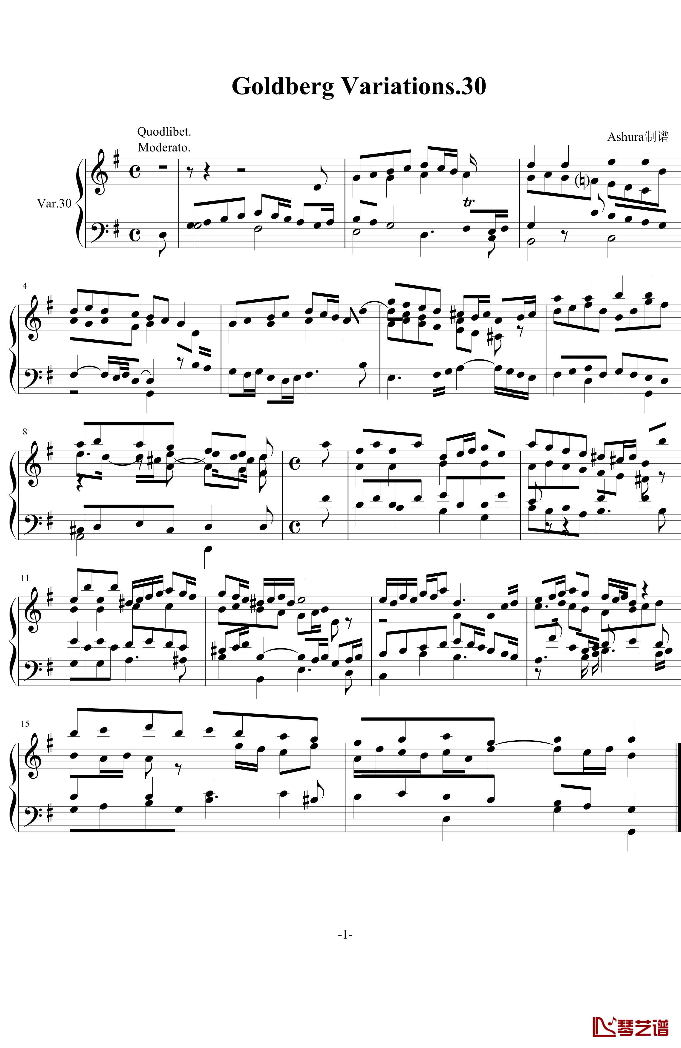 哥德堡变奏曲第30变奏.终曲钢琴谱-巴赫-P.E.Bach1
