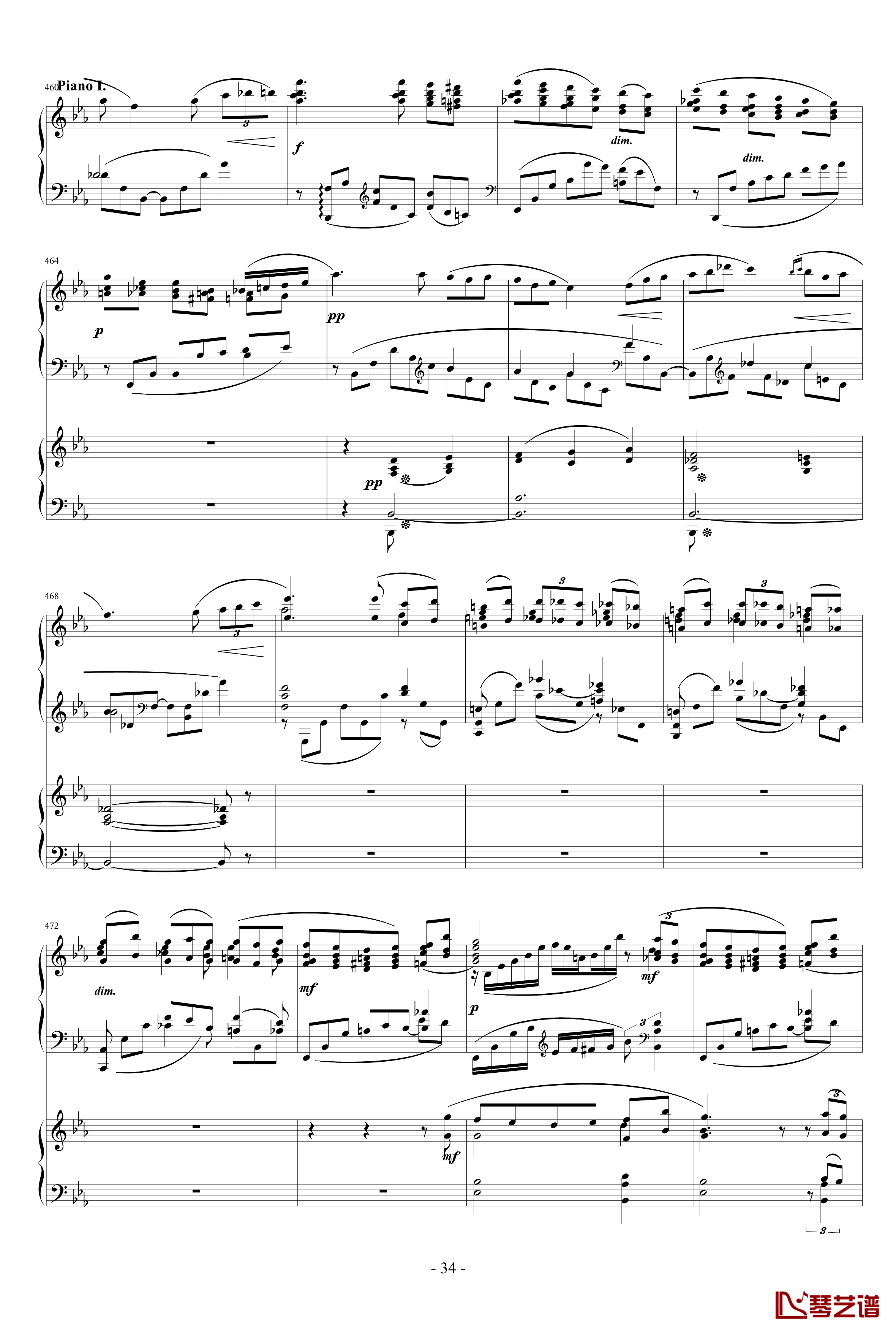 拉赫玛尼诺夫第一钢琴协奏曲 Op.1钢琴谱-拉赫马尼若夫34