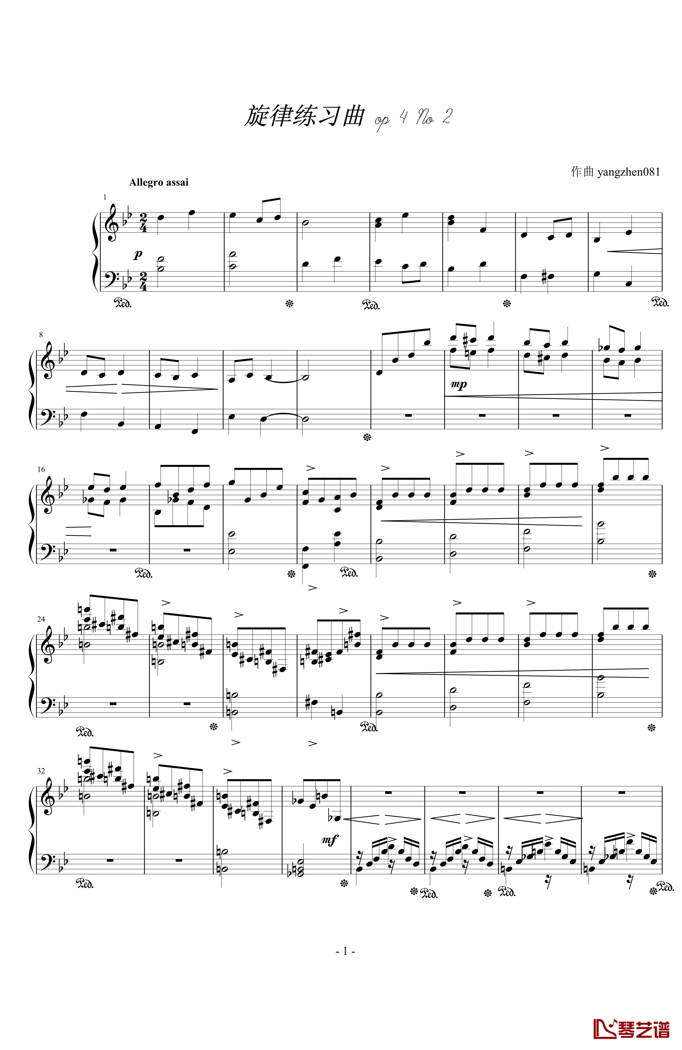 旋律练习曲op4 No 2钢琴谱-yangzhen0811