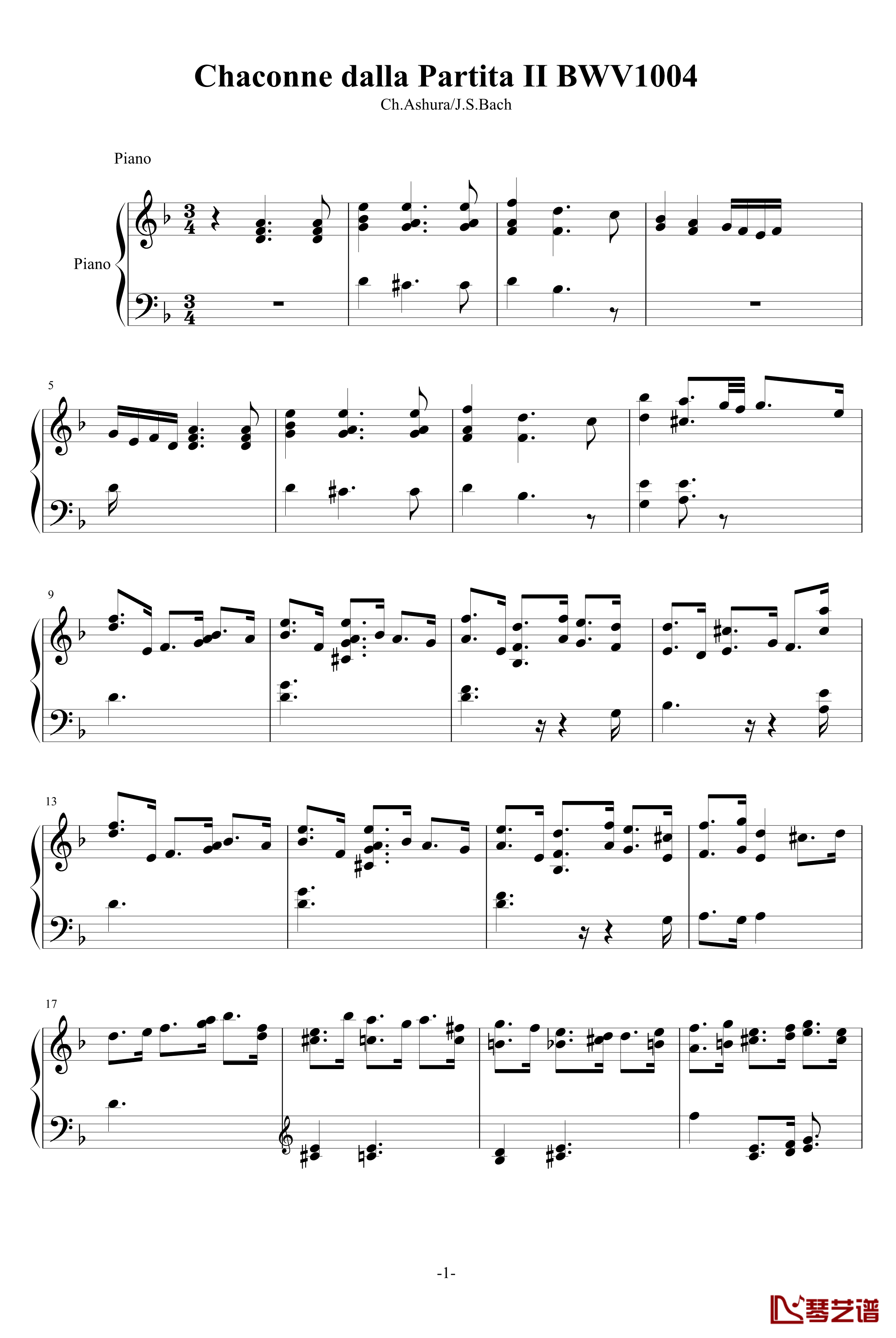BWV.1004Chaconne改编钢琴谱-巴赫神作-P.E.Bach1