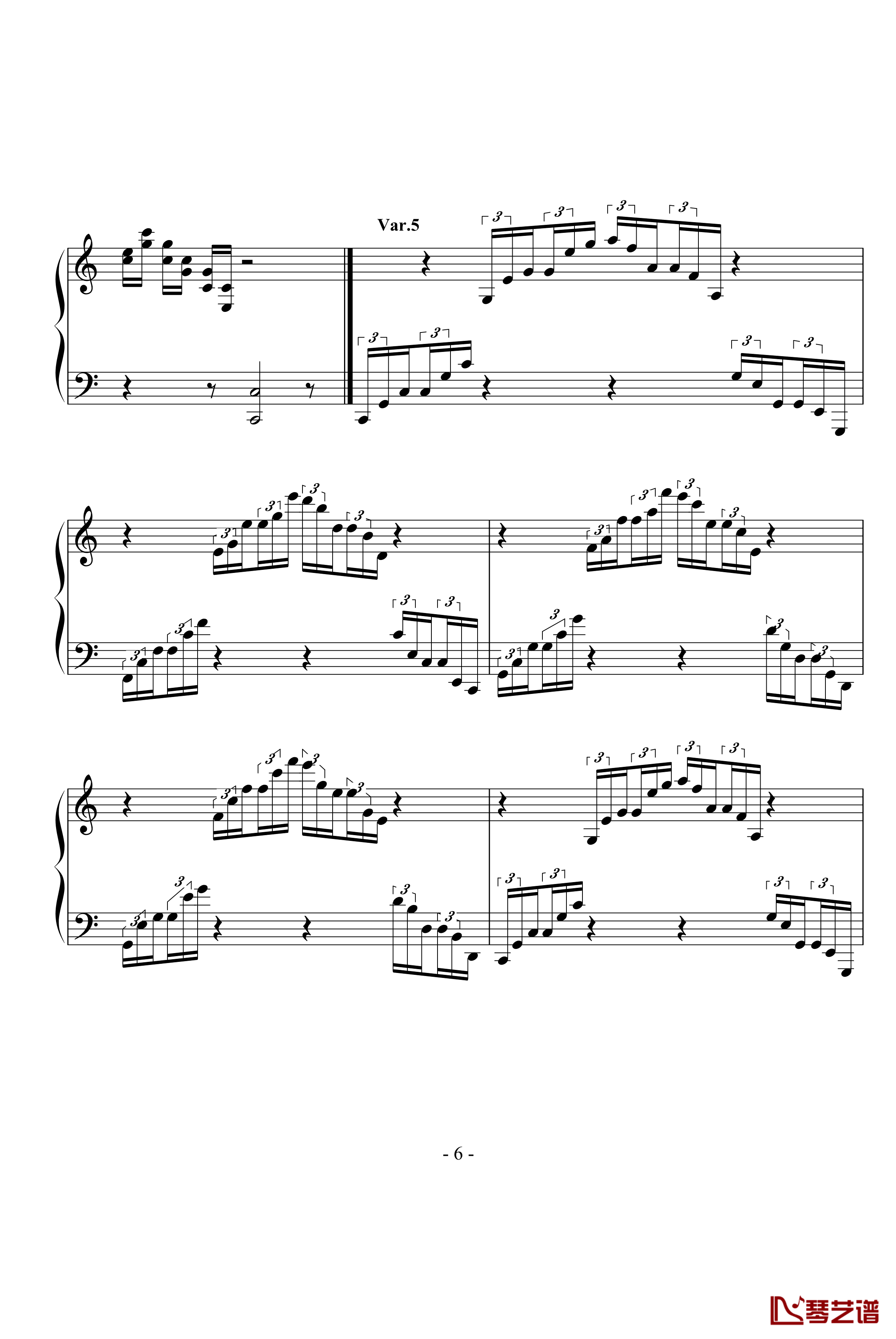 小星星主题变奏钢琴谱-左手练习曲-summer198806236