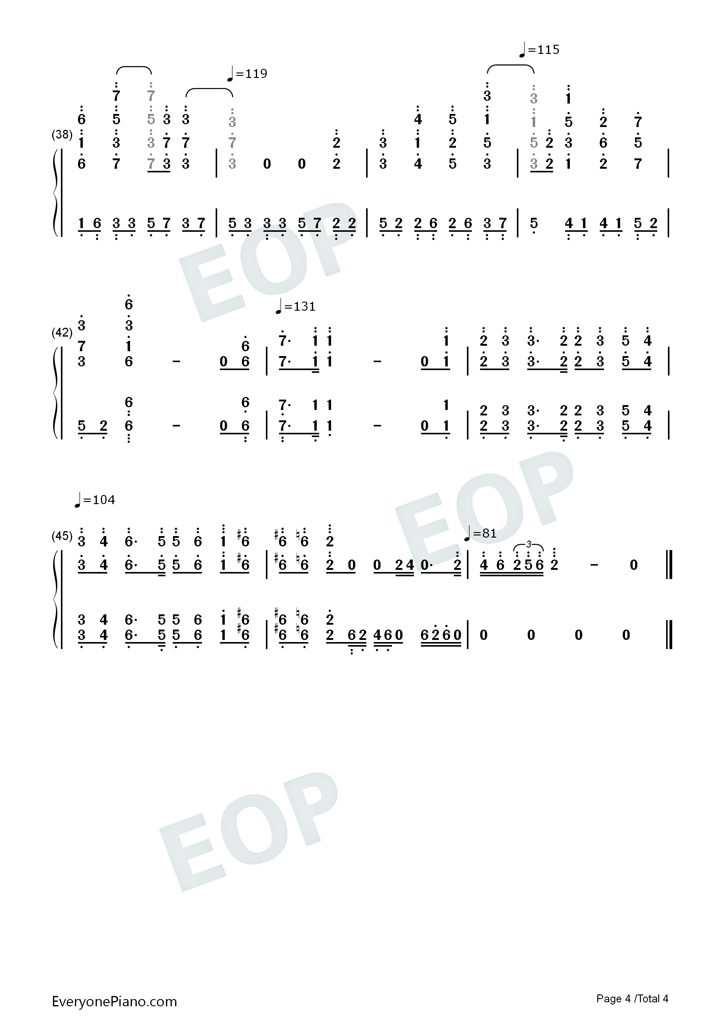 出埃及记钢琴简谱-马克西姆演唱4