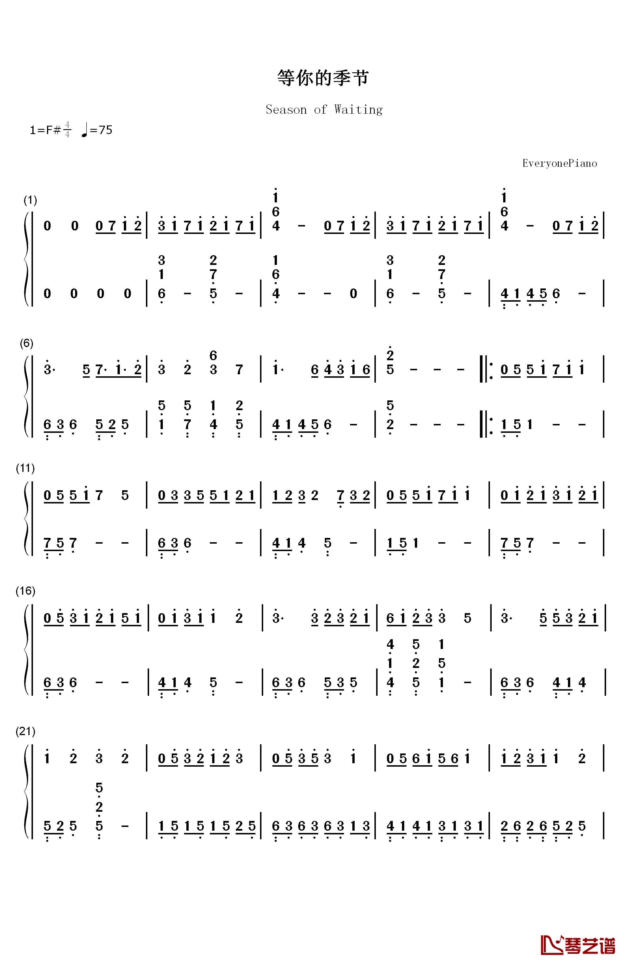 最简单的钢琴数字谱图片