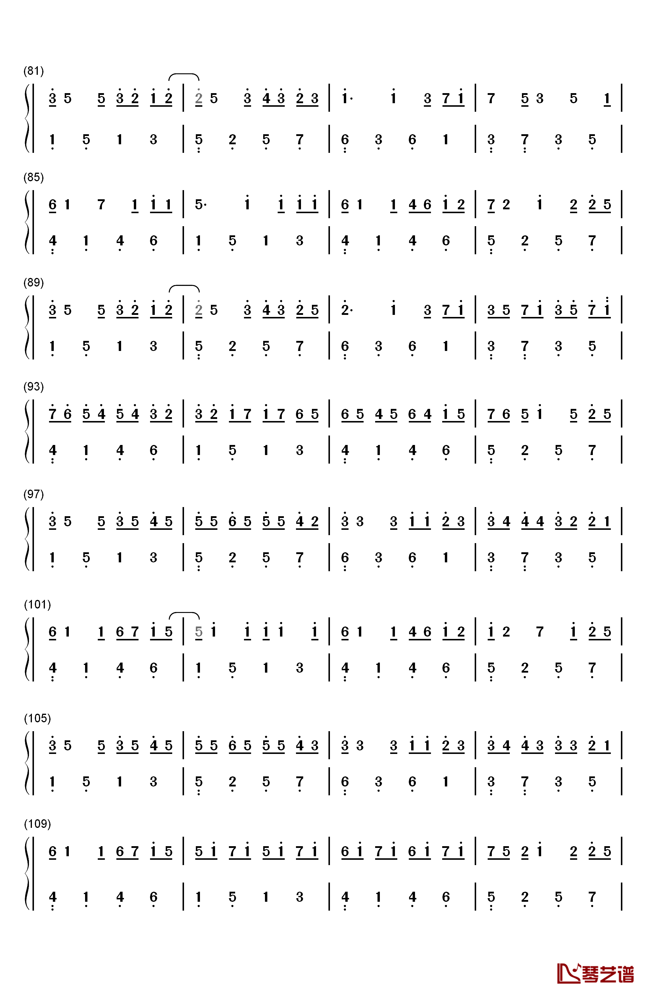卡农C大调最简版钢琴简谱-数字双手-帕赫贝尔4