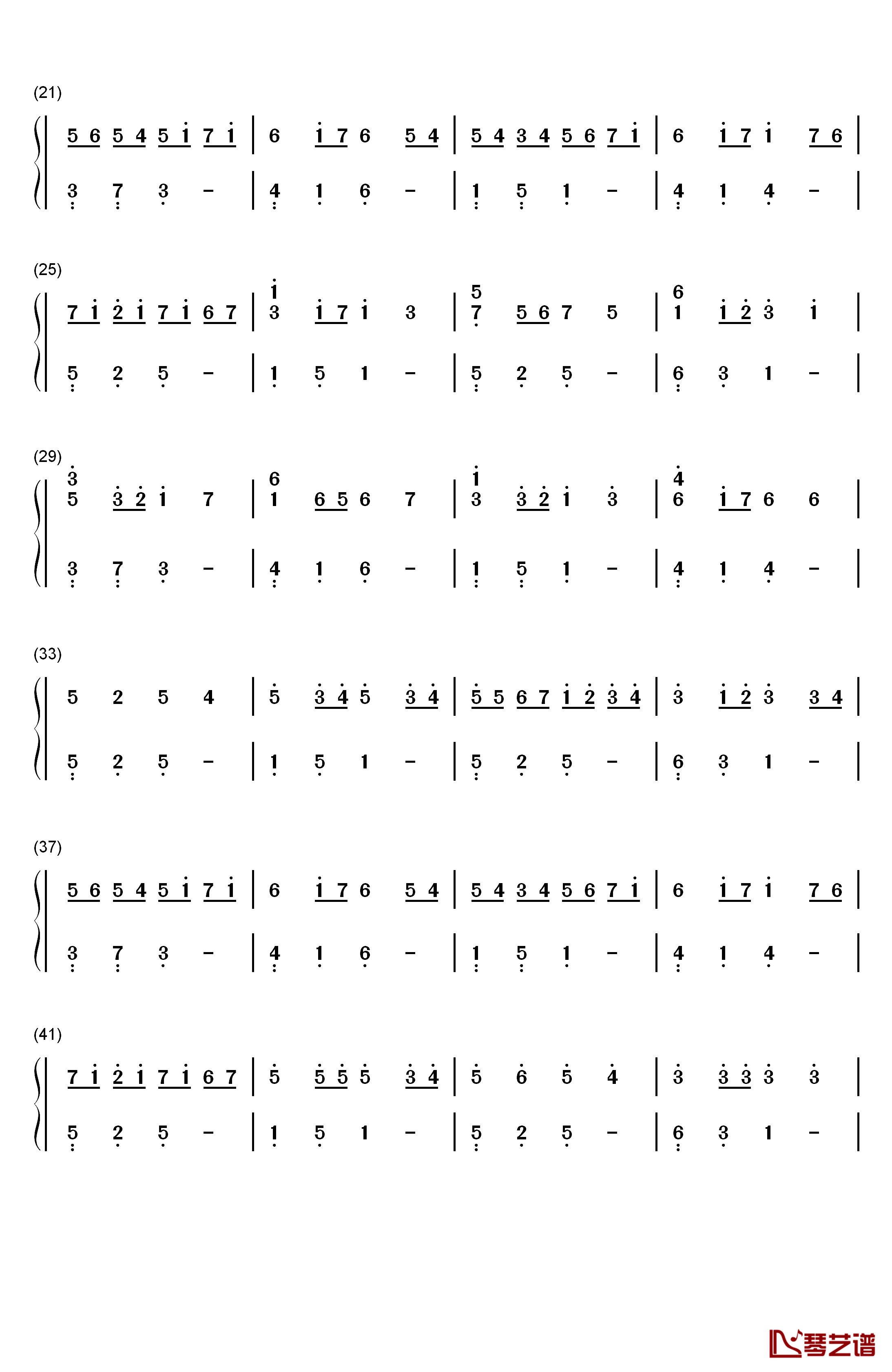 卡农G调简单版钢琴简谱-数字双手-Johann Pachelbel2