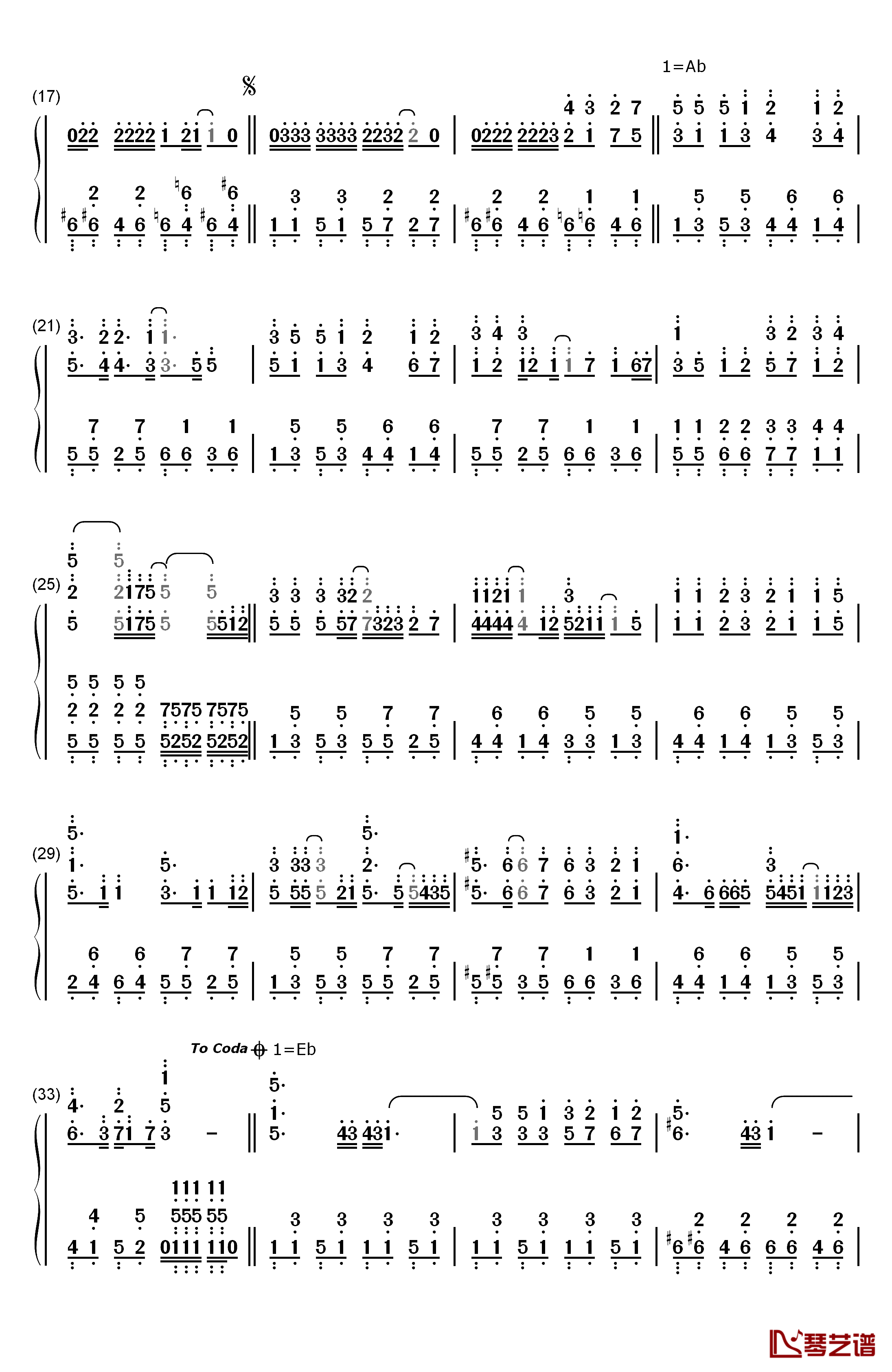 電脳スキル钢琴简谱-数字双手-初音未来2