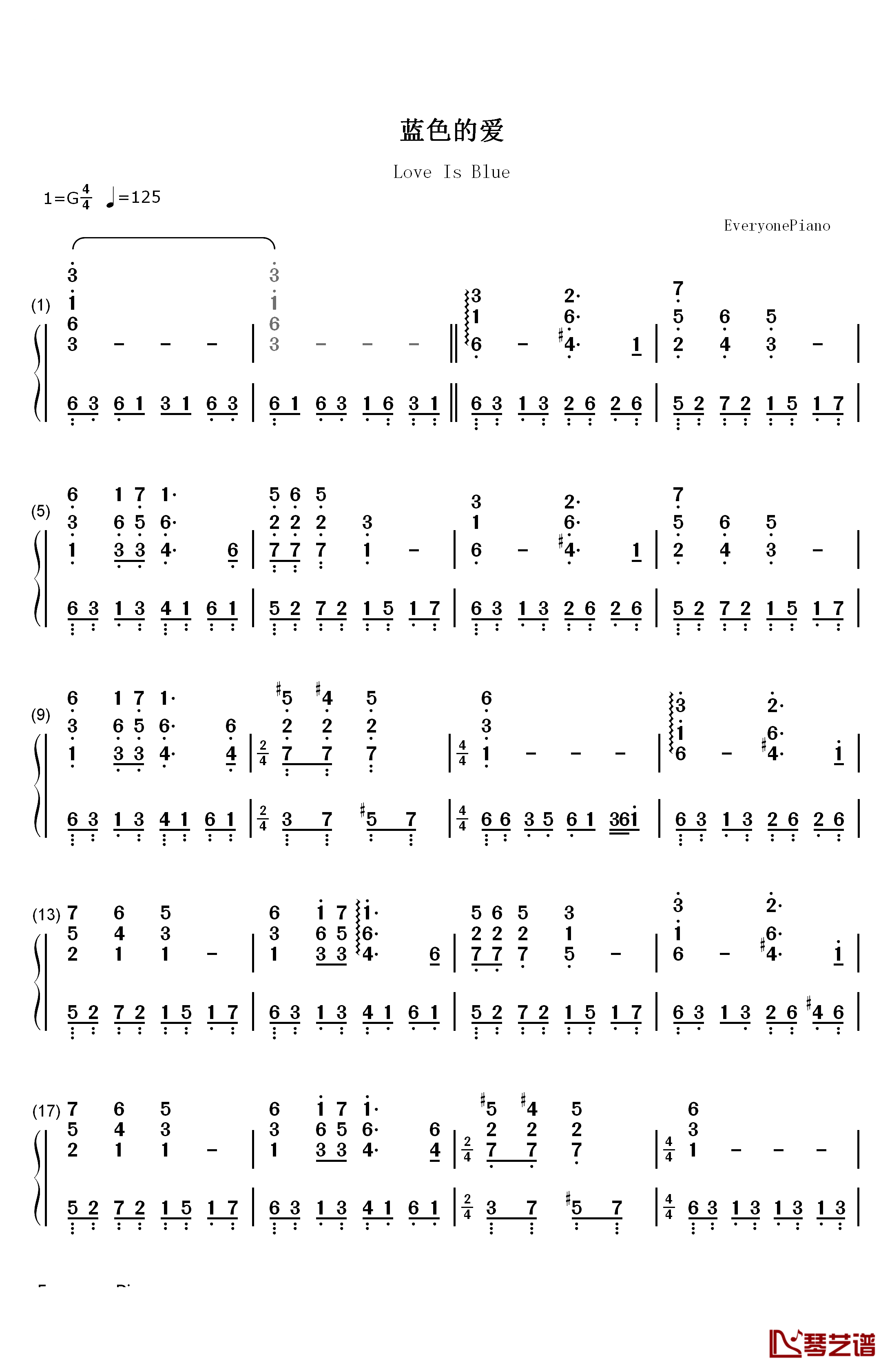 蓝色的爱钢琴简谱-数字双手-理查德·克莱德曼  Richard Clayderman1