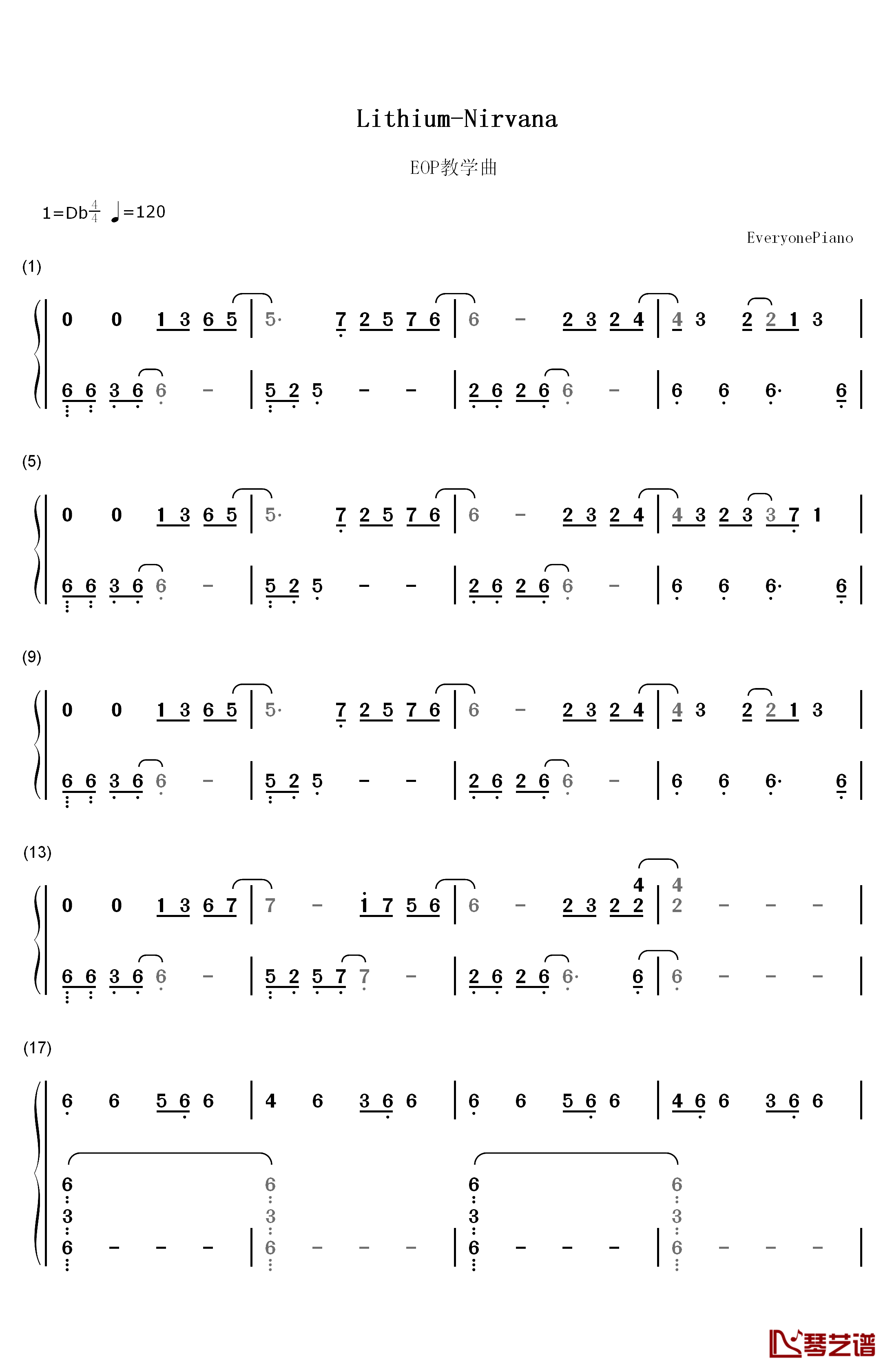 Lithium钢琴简谱-数字双手-Evanescence1