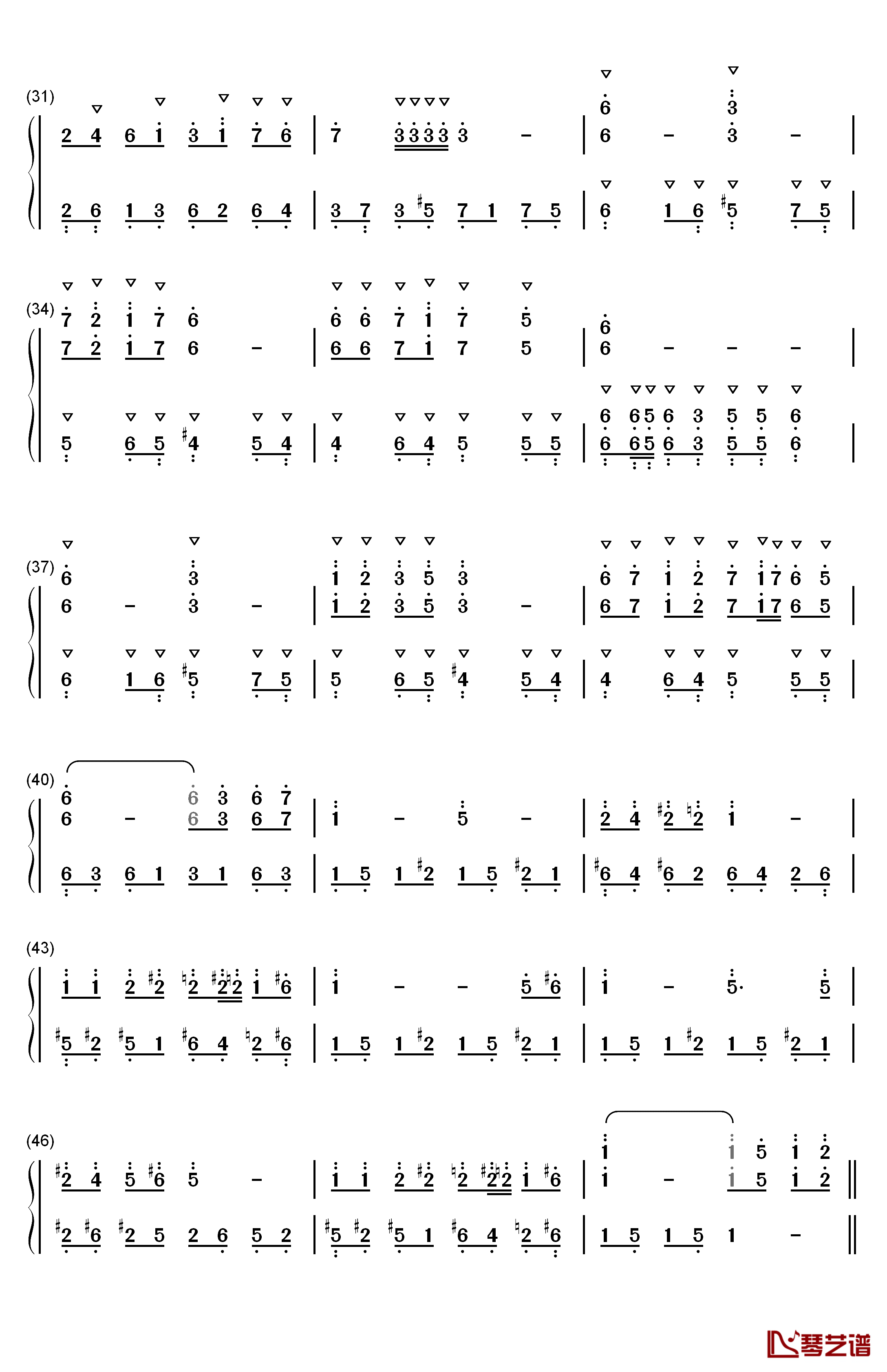欢沁钢琴简谱-数字双手-林海3