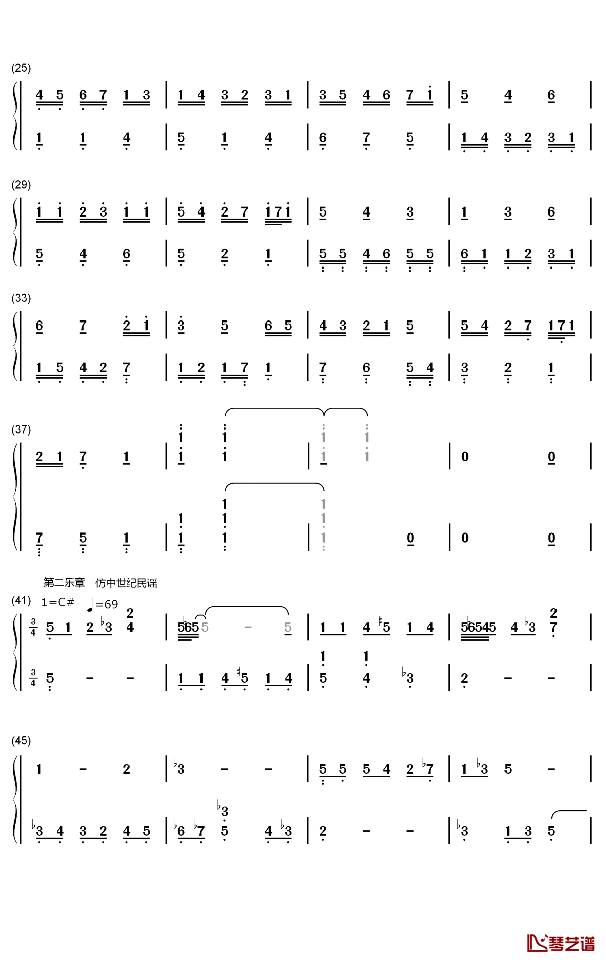 木毛组曲钢琴简谱-数字双手-IDW哒2