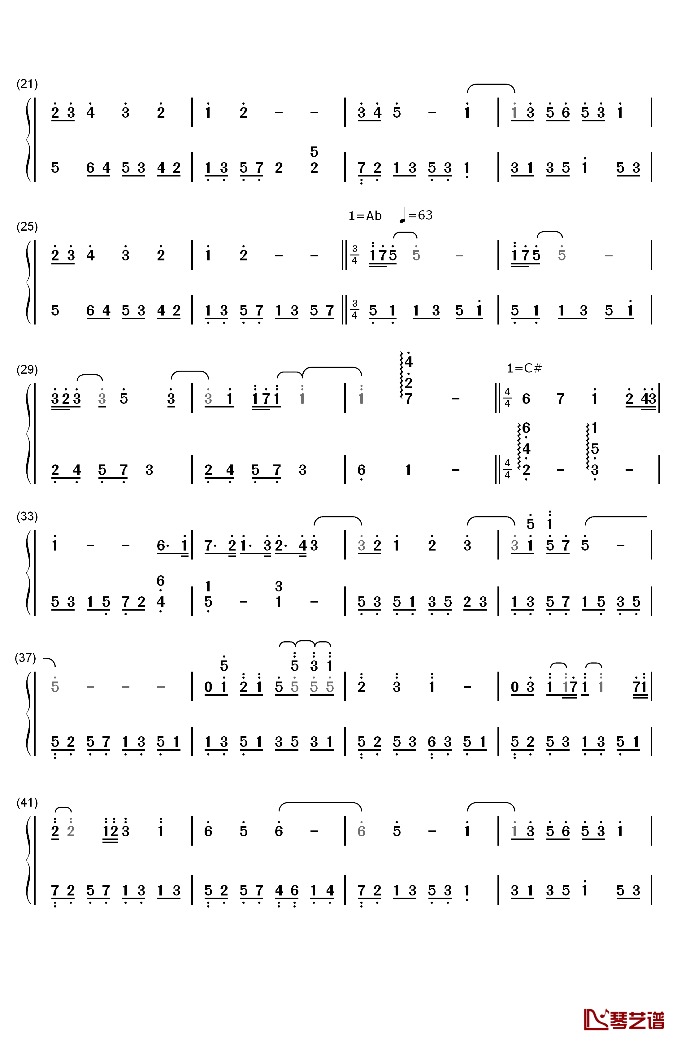 巴巴多斯岛的白沙钢琴简谱-数字双手-班得瑞2