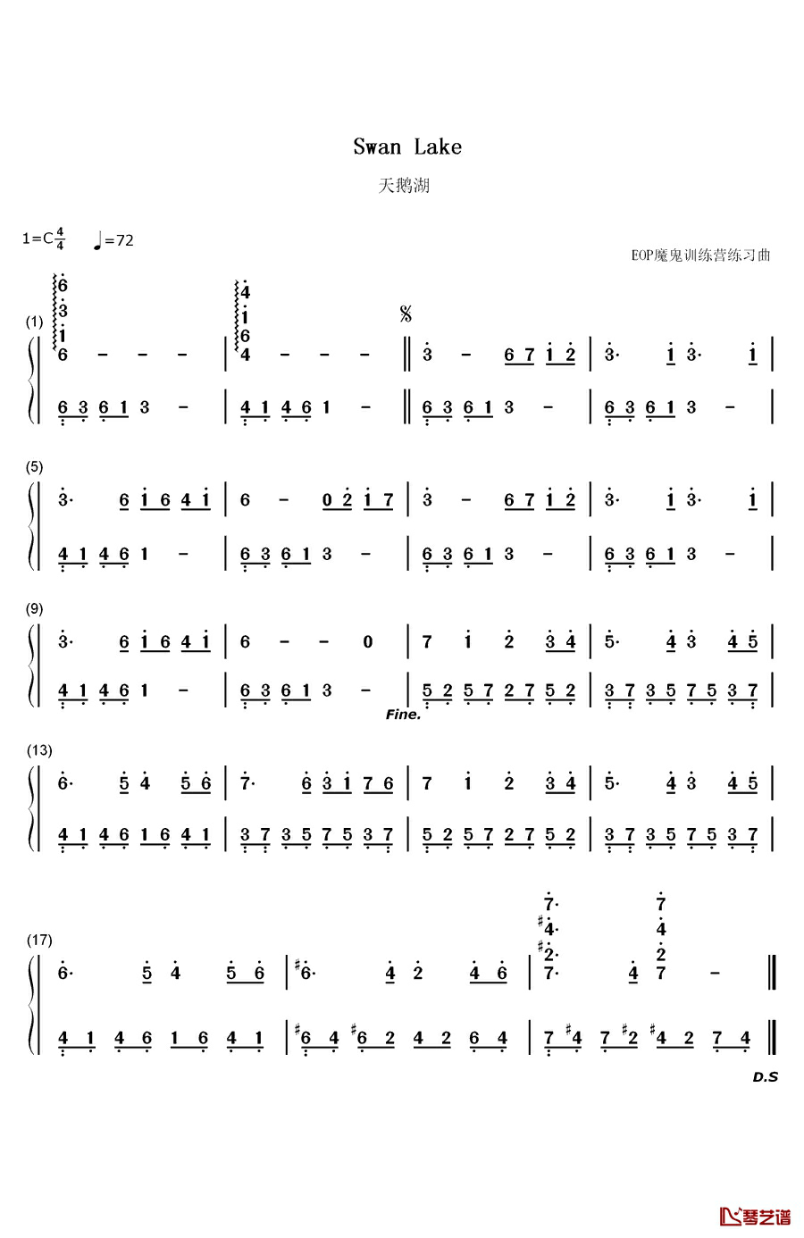 天鹅湖钢琴简谱-数字双手-柴科夫斯基1