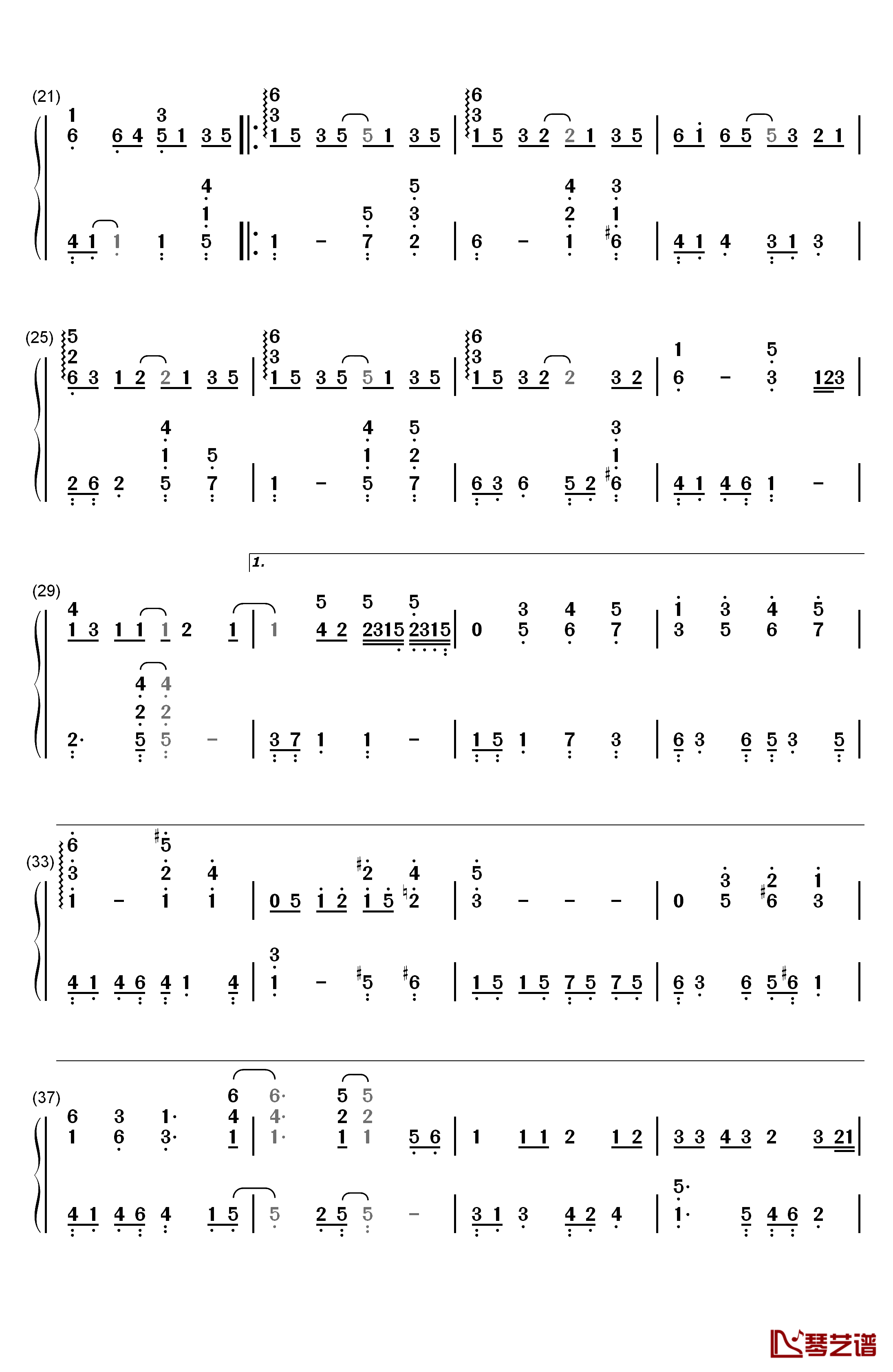 一首简单的歌钢琴简谱-数字双手-王力宏2