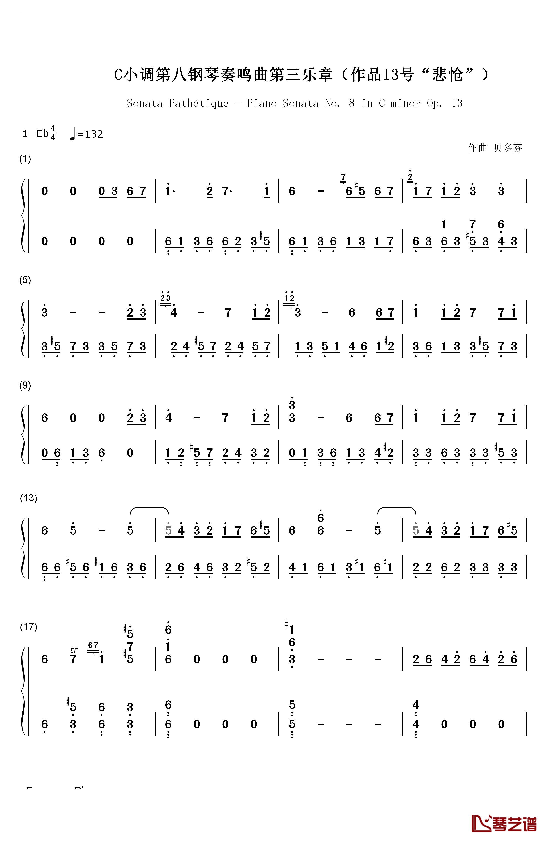 悲怆钢琴简谱-数字双手-贝多芬1