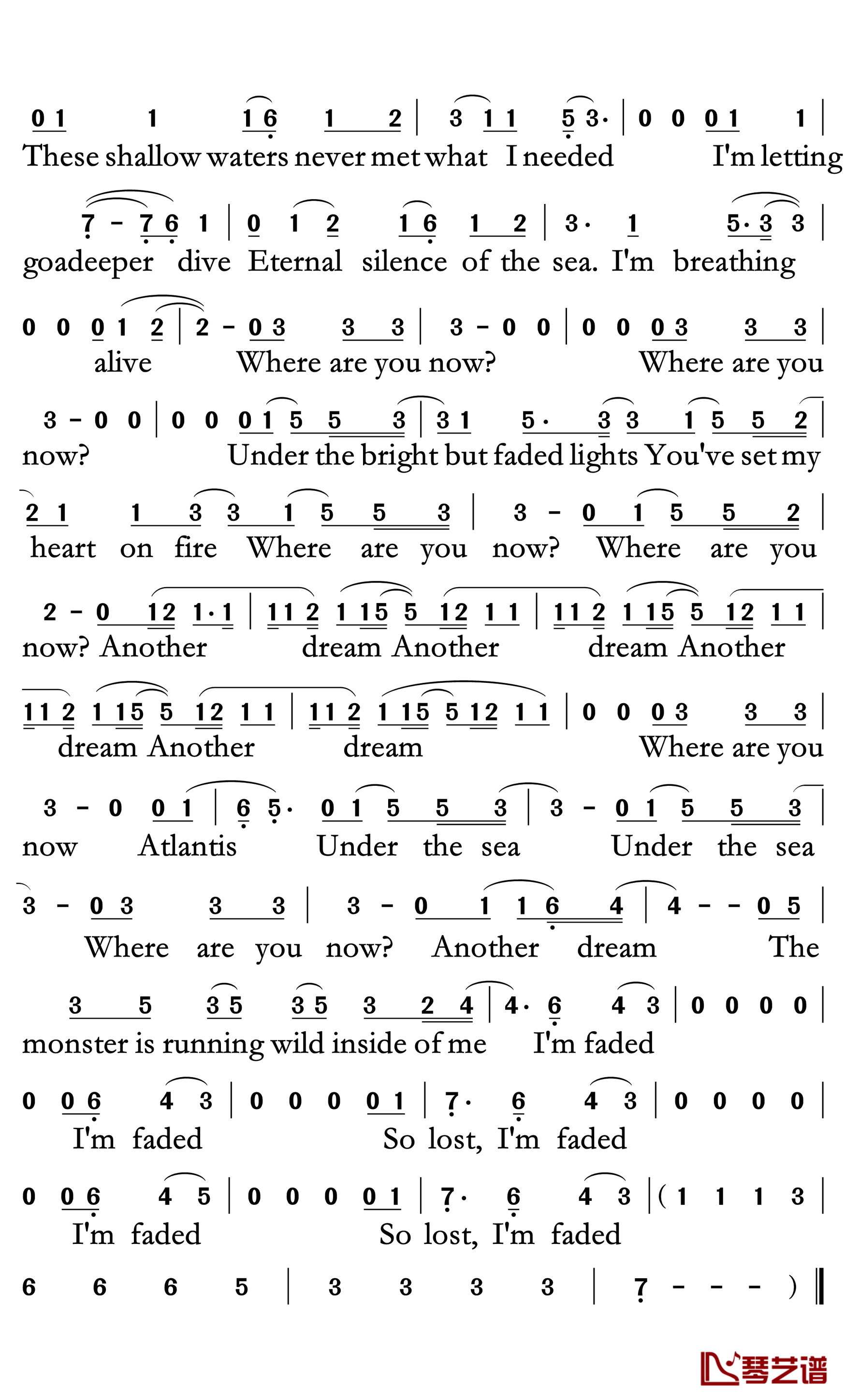 Faded简谱-Alan Walker-电音神曲不一样的感觉,一样的感动2