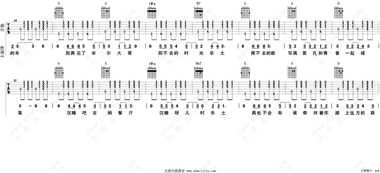 吉姆餐厅吉他谱-D调指法-赵雷-吉他弹唱教学讲解-六线谱完整版4