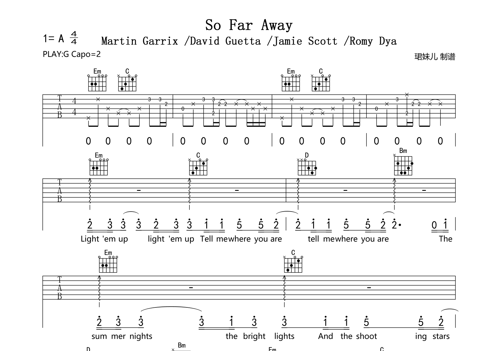 So Far Away吉他谱-Martin Garrix /David Guetta /Jamie Scott /Romy Dya1