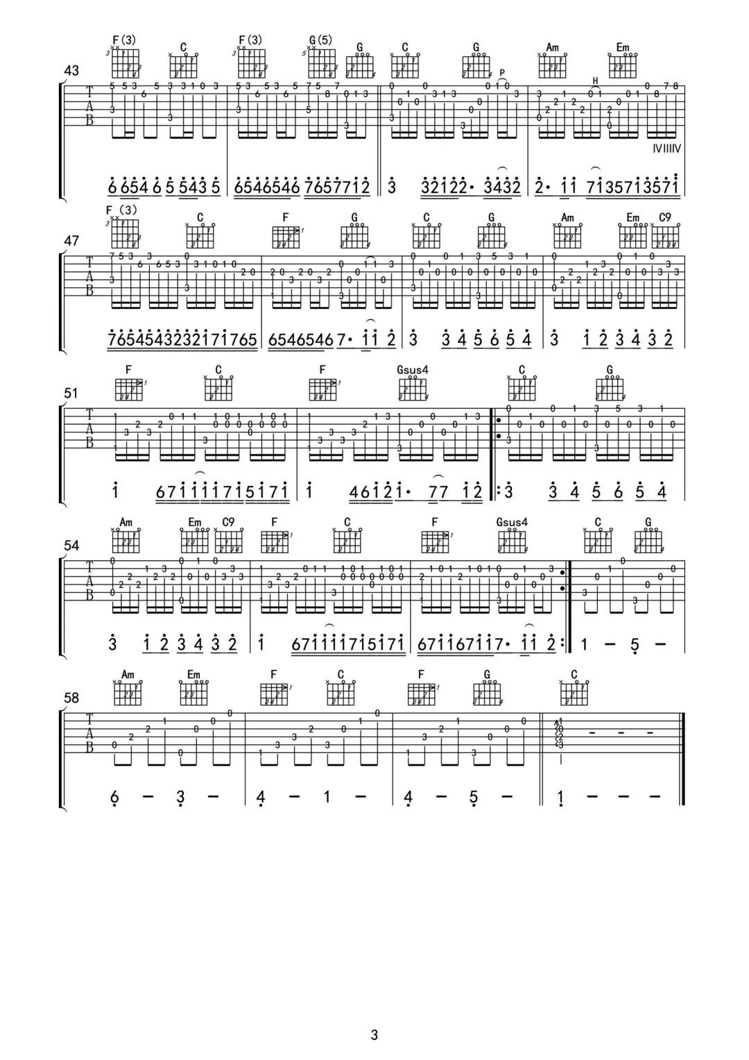 卡农吉他谱-C调纯净原版指弹独奏谱-附PDF图片谱1