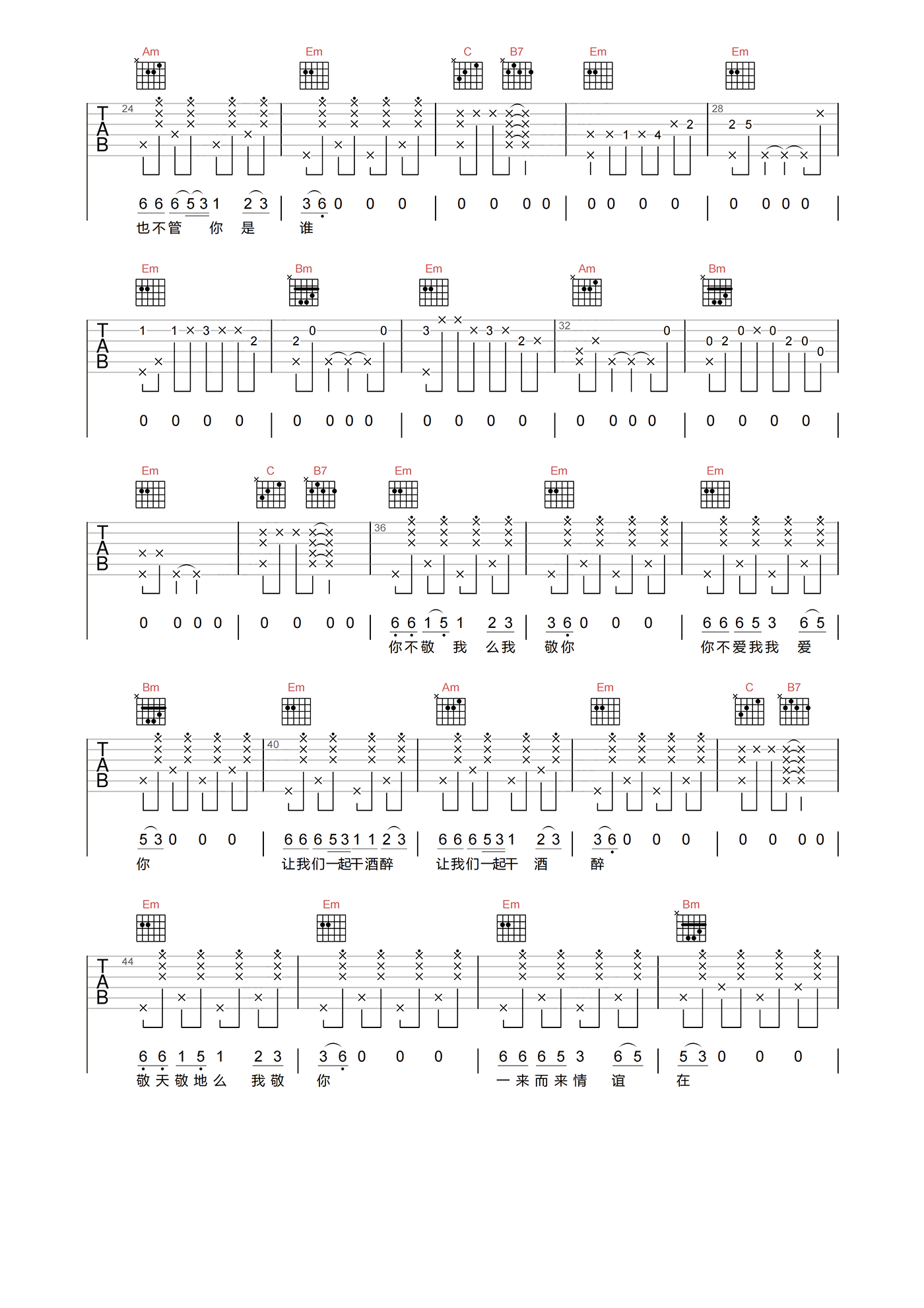 干酒醉吉他谱-KAWA-G调原版弹唱谱-附PDF下载1