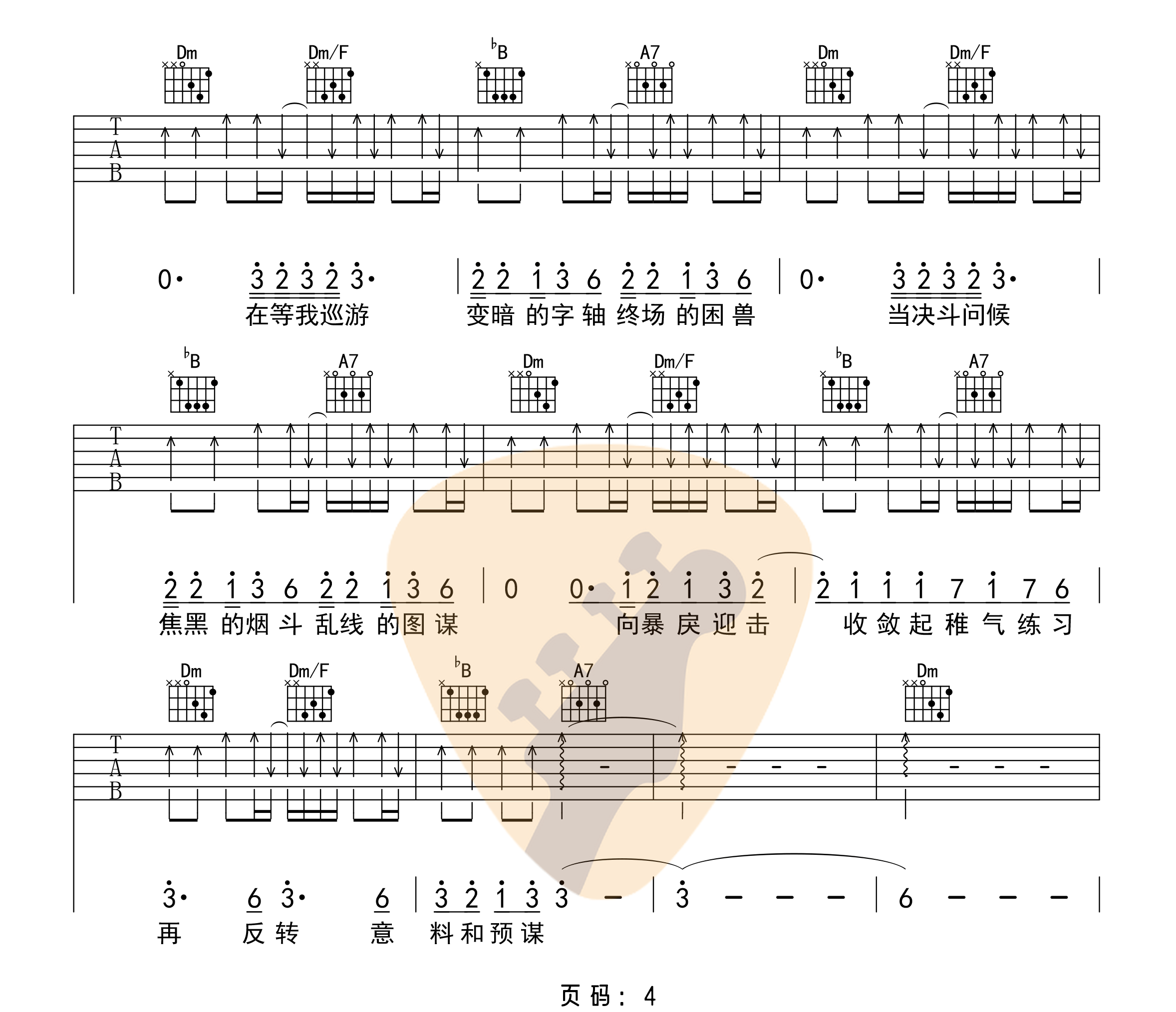 《寒鸦少年》吉他谱-华晨宇-F调简单版弹唱六线谱-高清图片谱4