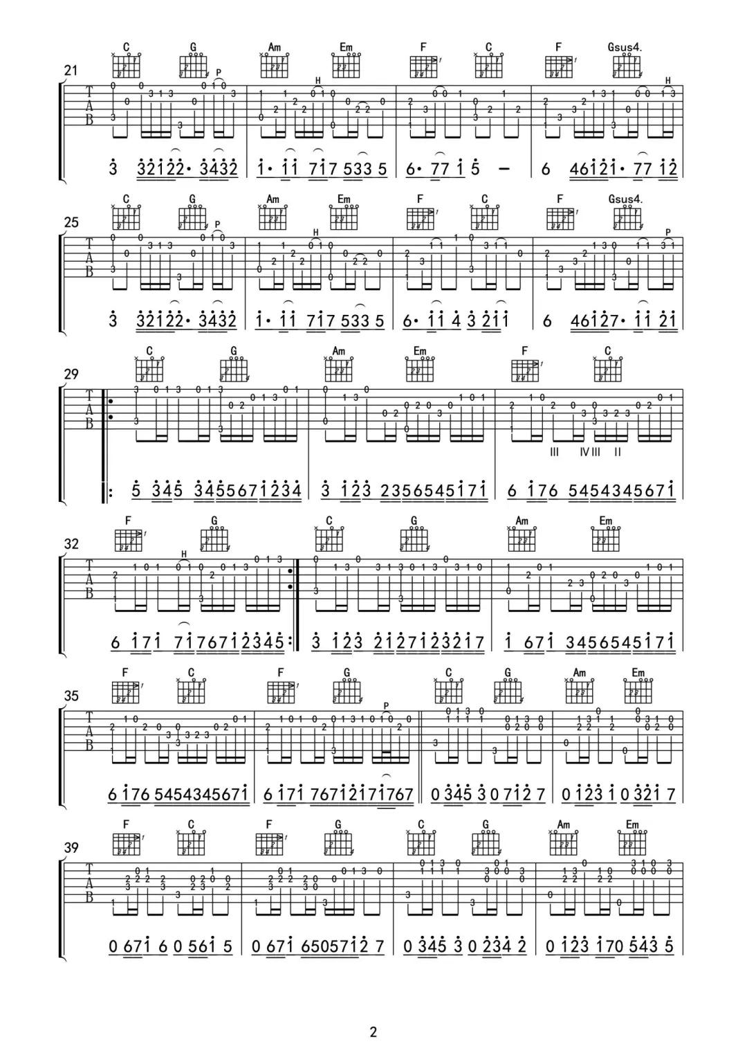卡农吉他谱-C调纯净原版指弹独奏谱-附PDF图片谱1