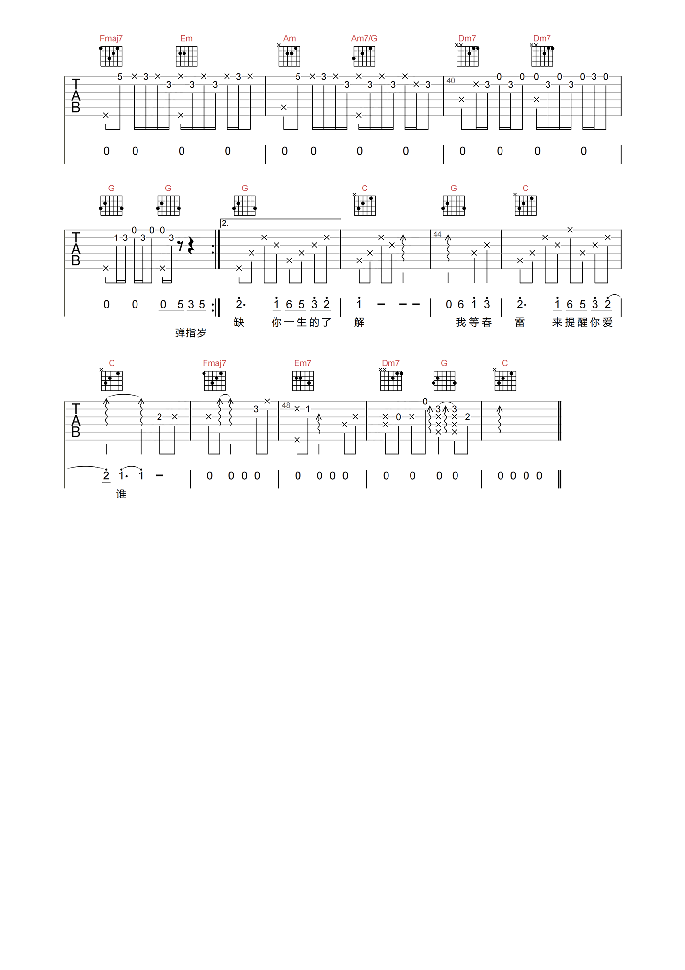 兰亭序吉他谱-周杰伦-C调超原版-吉他弹唱六线谱1