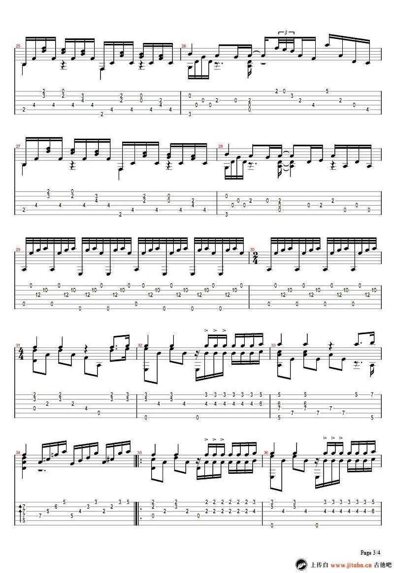 水边的阿狄丽娜吉他谱-指弹独奏谱-五线谱+六线谱3