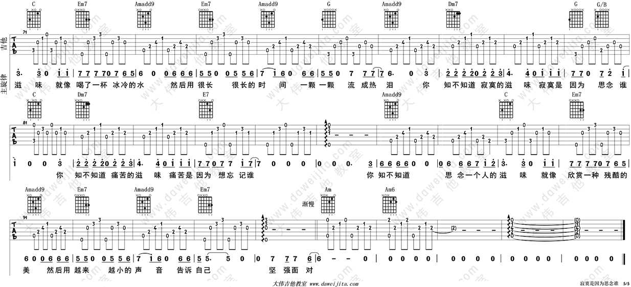 寂寞是因为思念谁吉他谱-张磊-C调弹唱教学讲解5