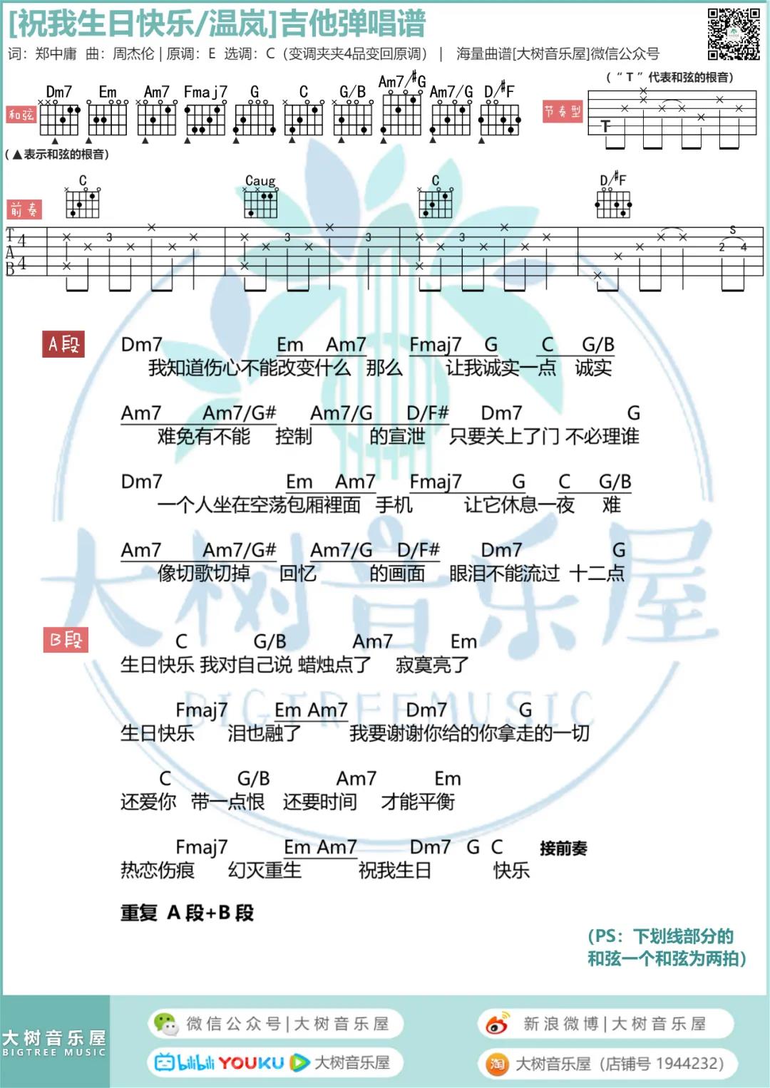 温岚《祝我生日快乐》吉他谱(C调)-Guitar Music Score1