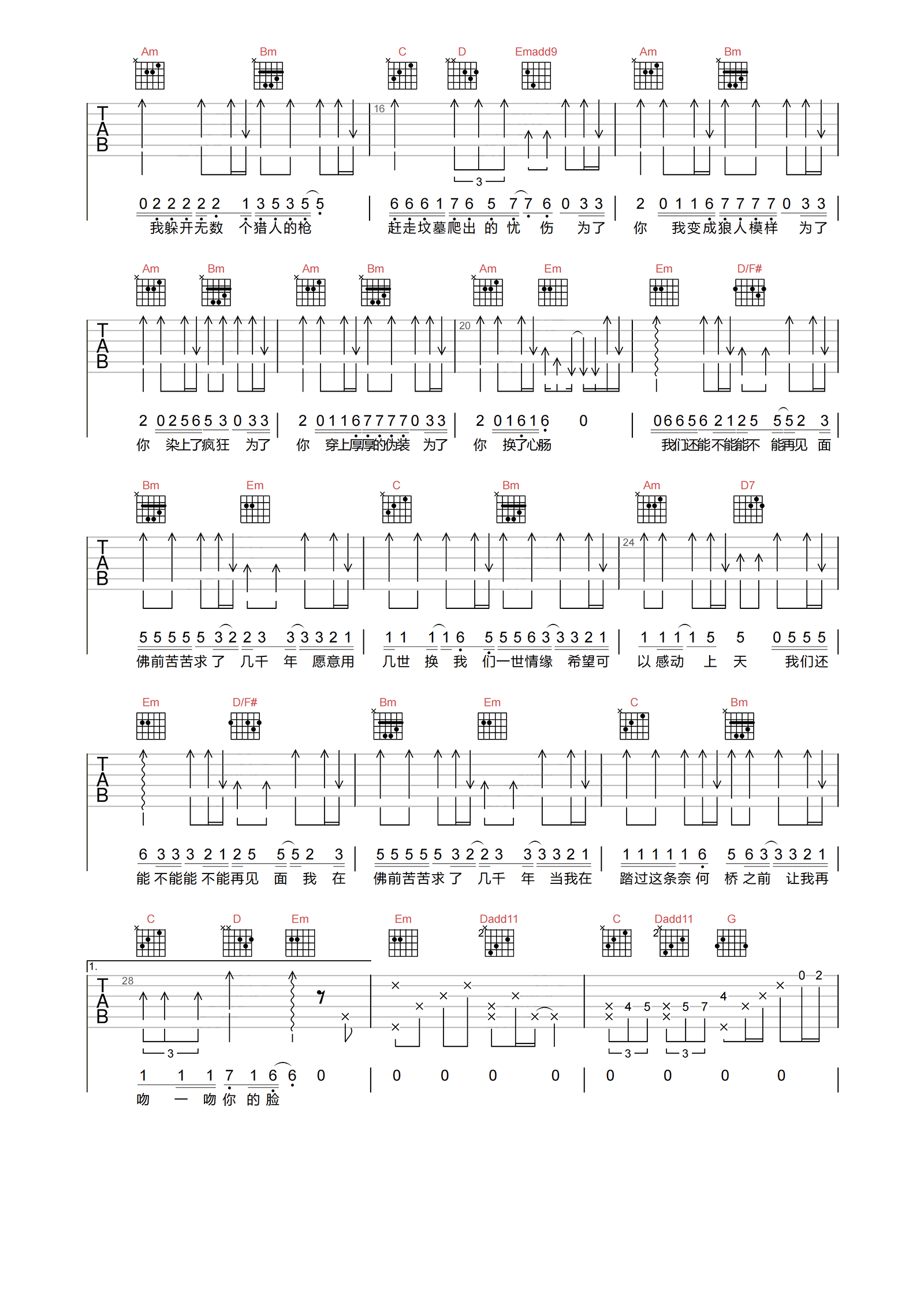 求佛吉他谱-就是南方凯-C调原版弹唱谱-附PDF图片谱1