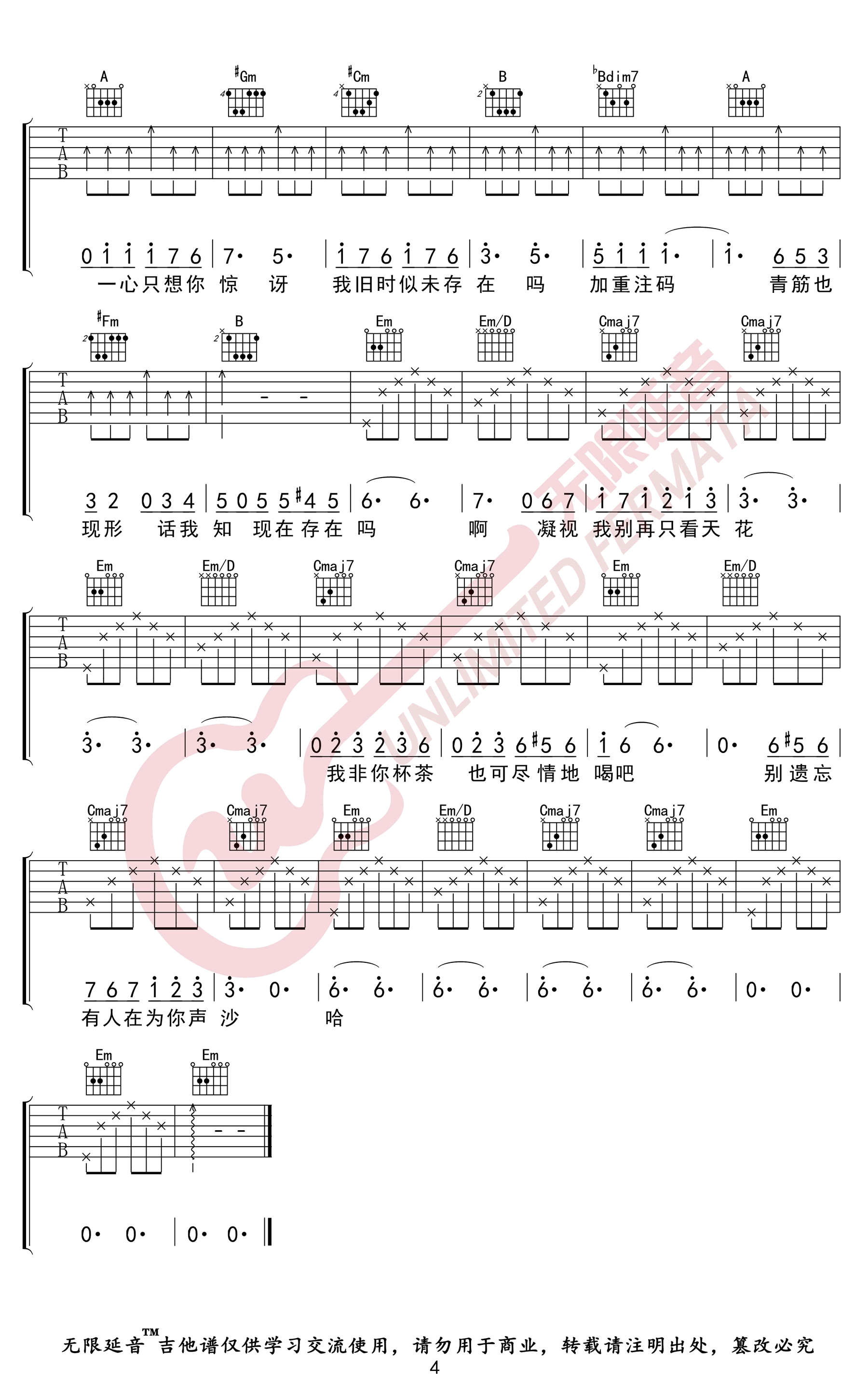 浮夸吉他谱-陈奕迅-《浮夸》G调简单版弹唱谱-高清六线谱2