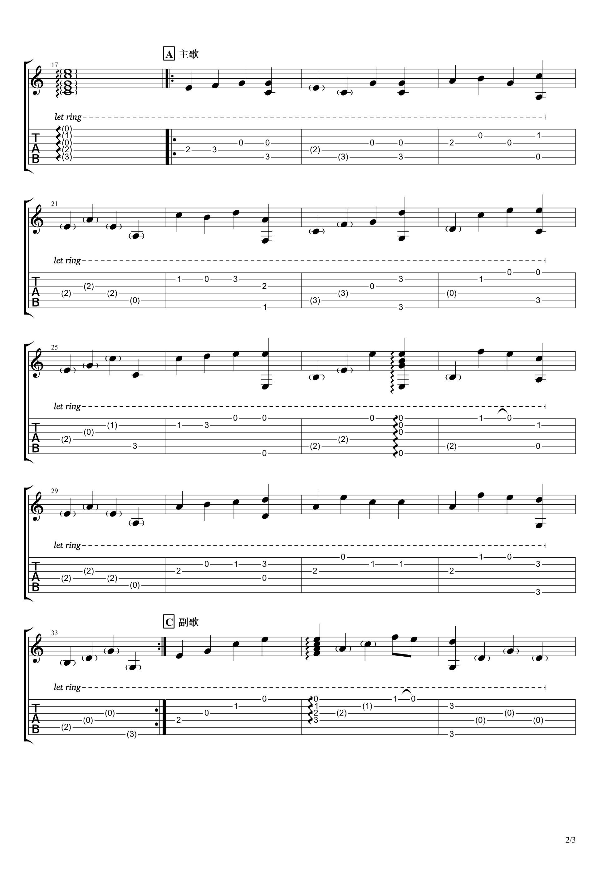 蒲公英的约定指弹谱-周杰伦-简单版-吉他指弹独奏谱2