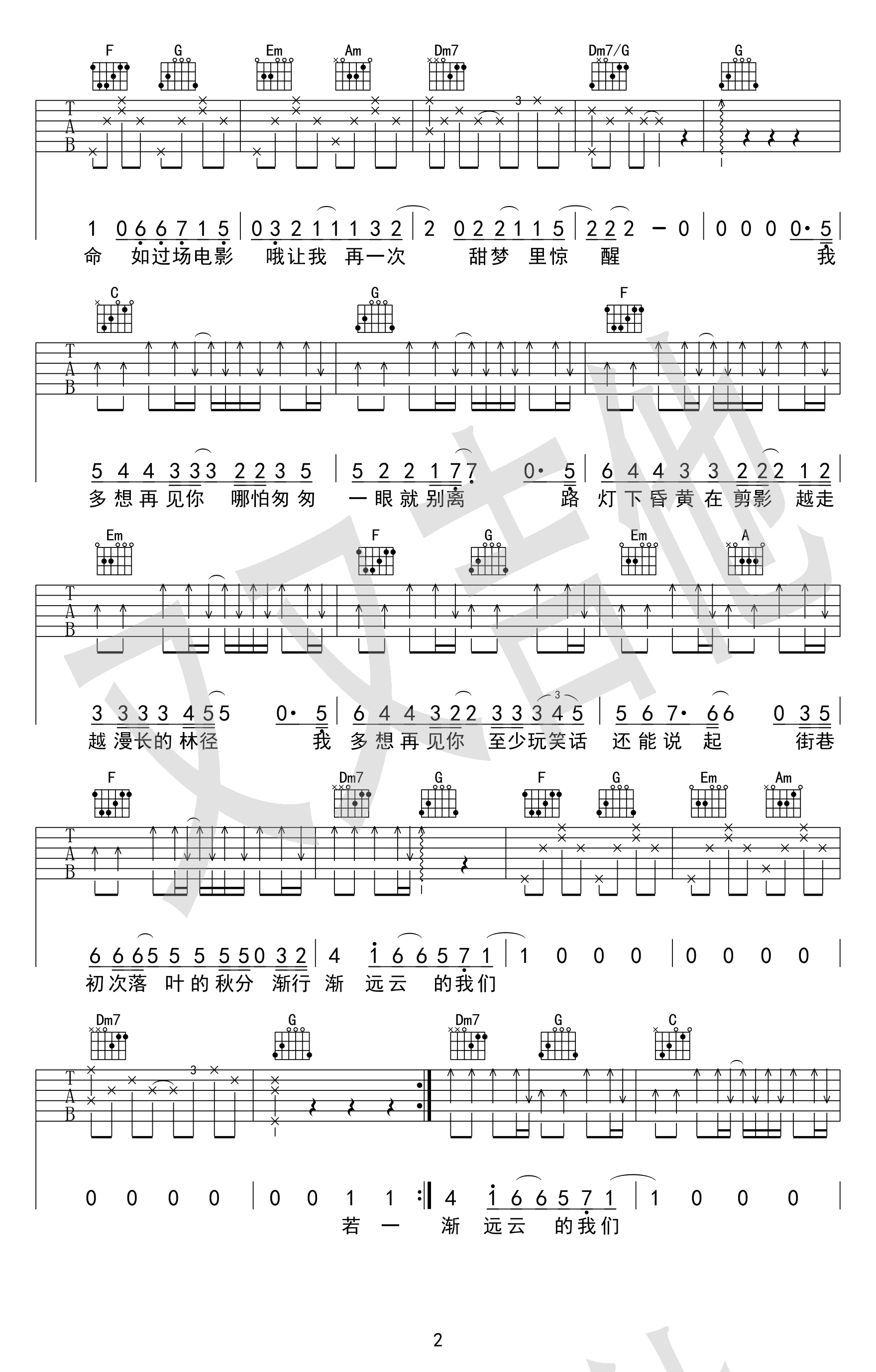 云烟成雨吉他谱-C调弹唱谱-房东的猫-六线谱高清版2