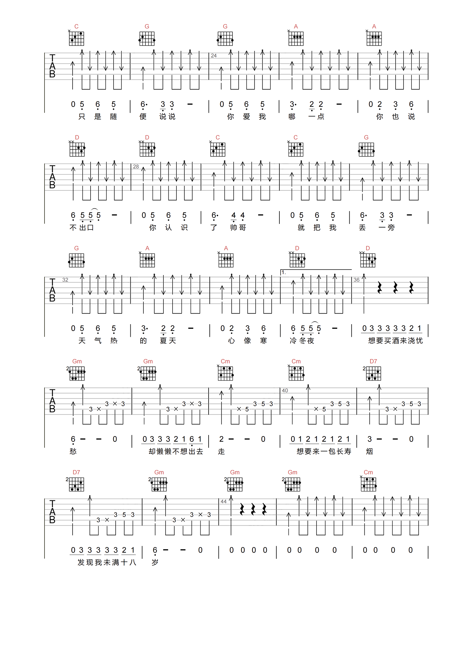 爱的初体验吉他谱-张震岳-B调原版弹唱谱-附PDF图片谱1
