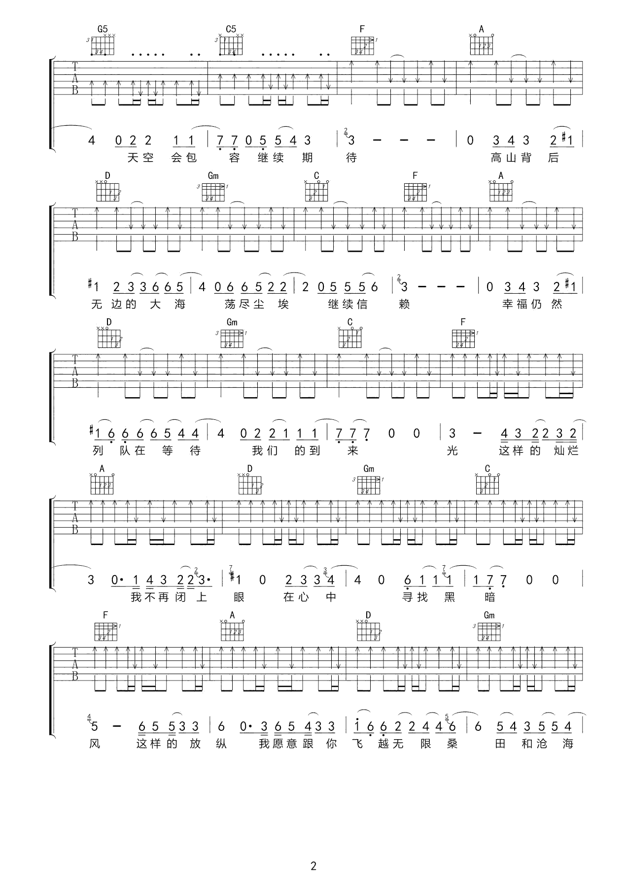 《魔幻蓝天》吉他谱-超载乐队-F调弹唱六线谱-高清图片谱1