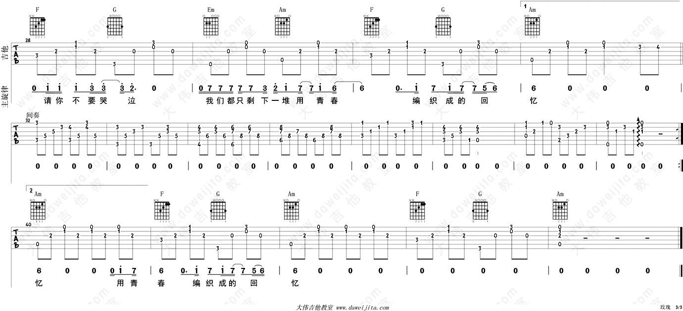玫瑰吉他谱-贰佰-玫瑰吉他弹唱教学(示范讲解)1