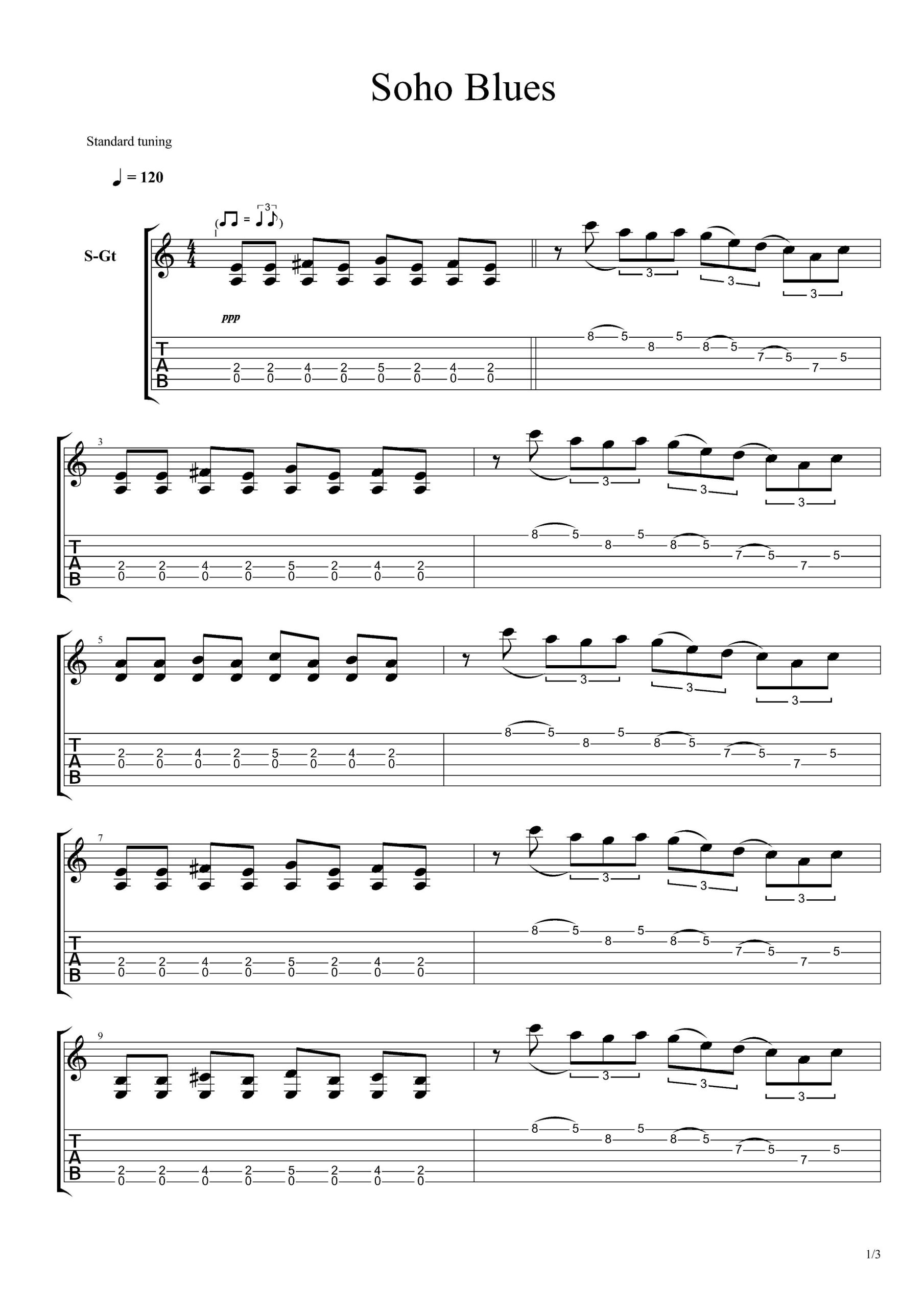 soho Blues指弹谱-吉他独奏六线谱-附PDF图片谱1