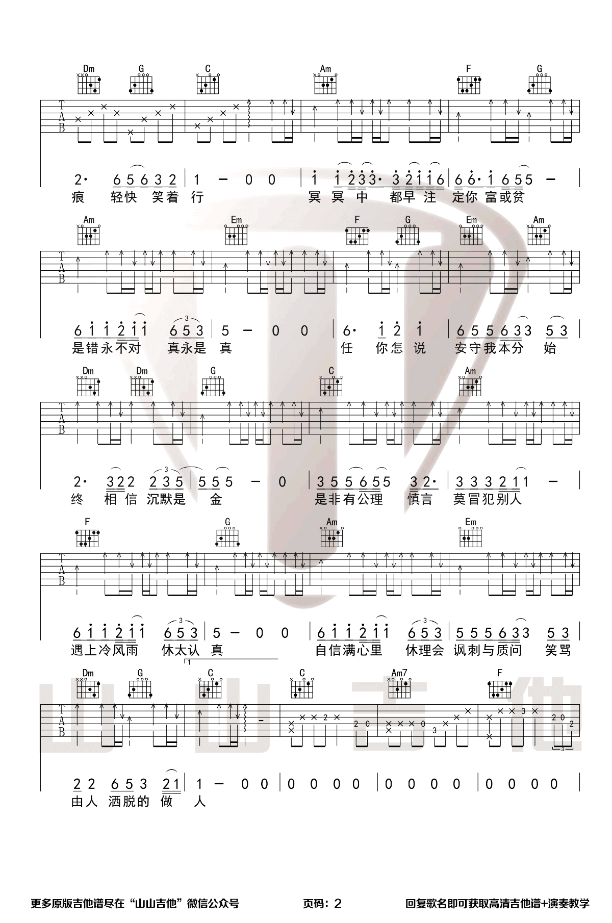 《沉默是金》吉他谱-张国荣-C调简单版弹唱谱-高清六线谱1